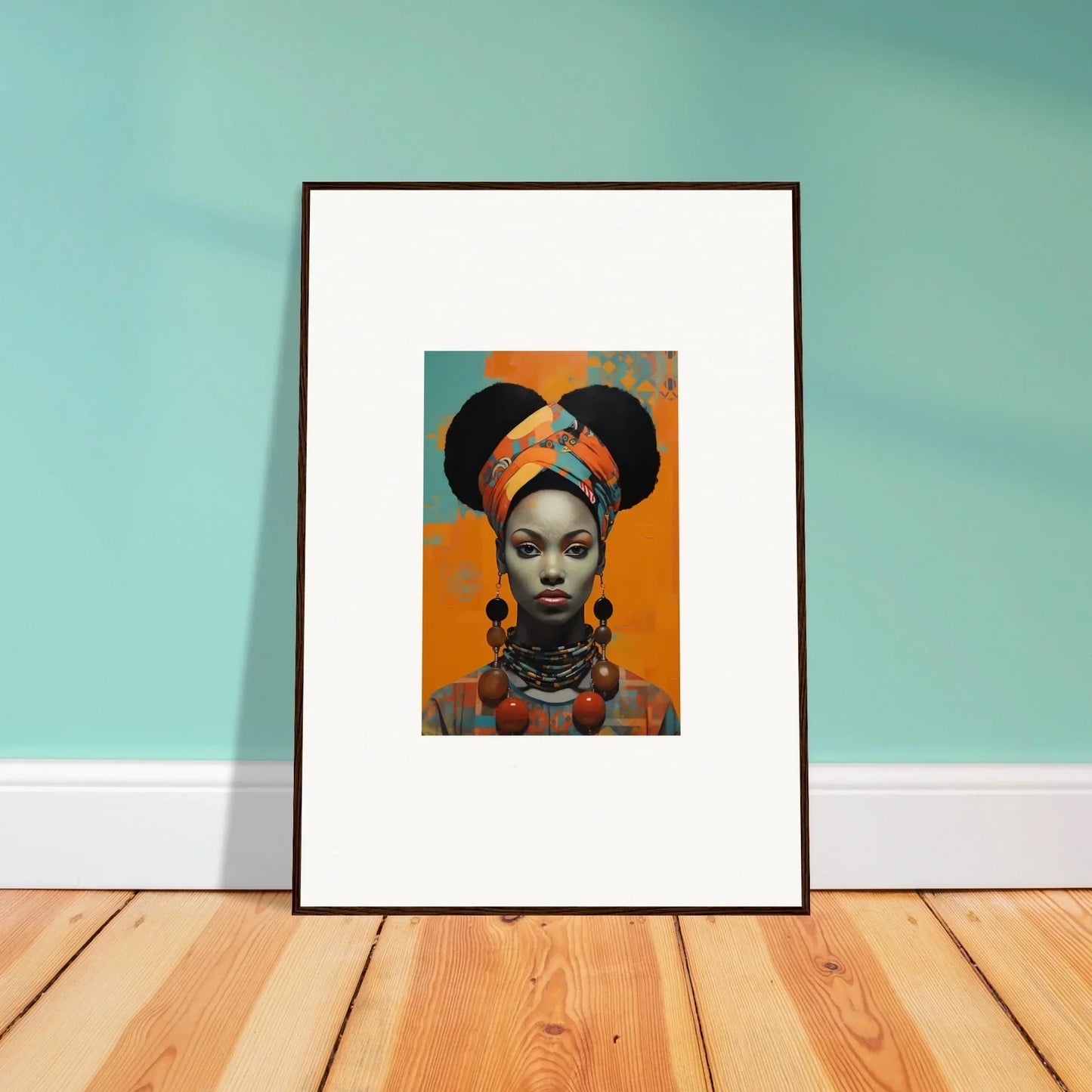 Framed wall art of African-style portrait in Hues Dreamkeeper Sagrado design