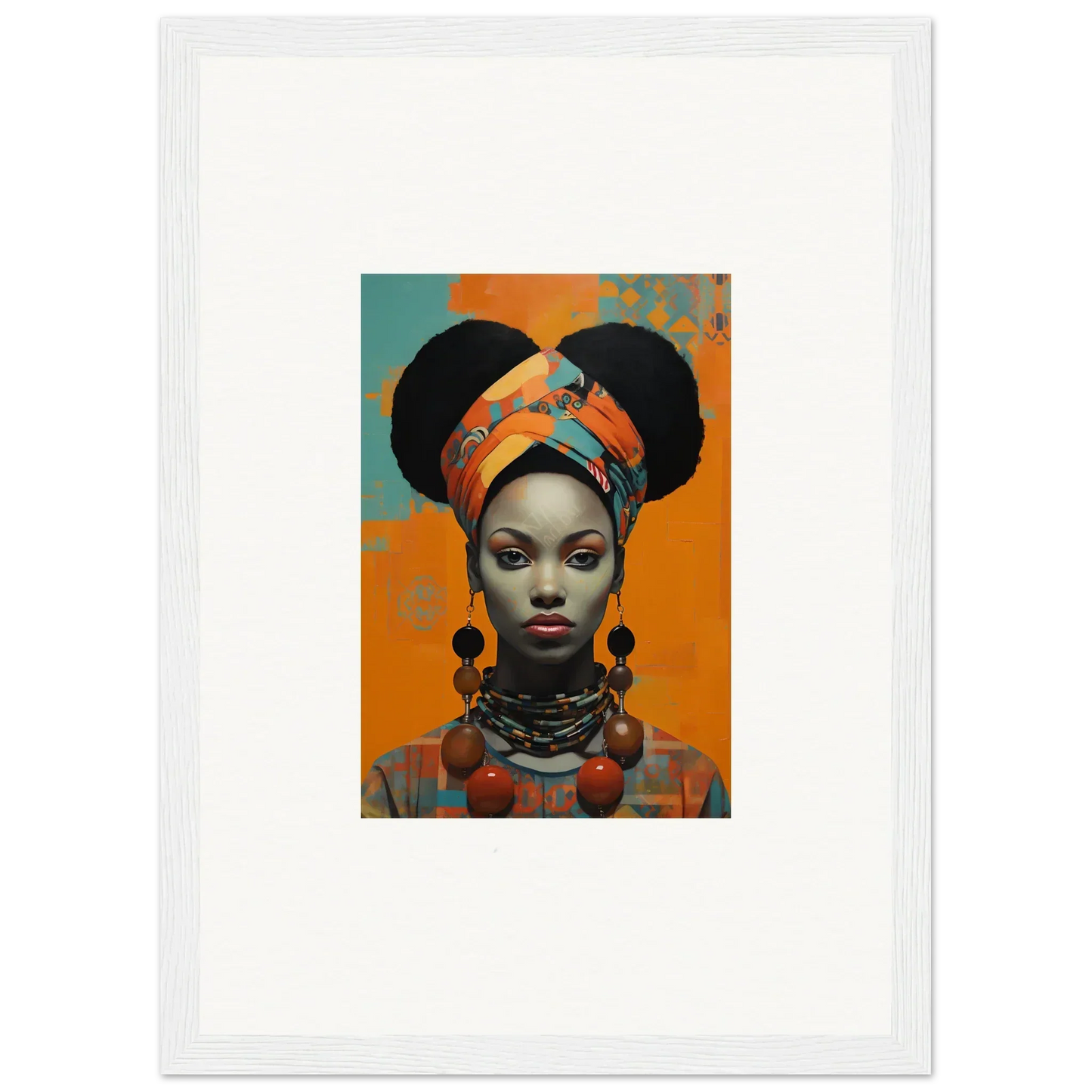 Colorful portrait with African-inspired fashion in Hues Dreamkeeper Sagrado framed wall art