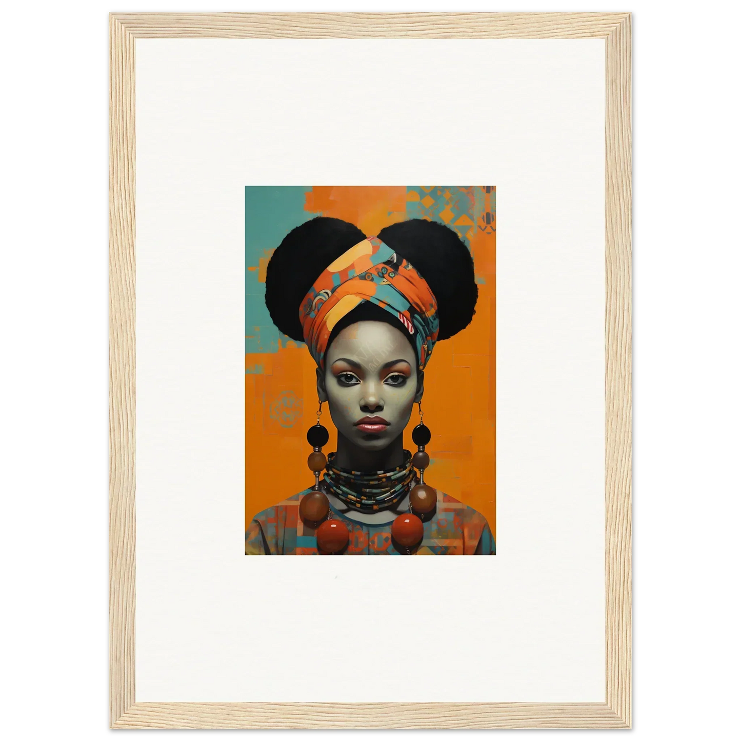 Framed wall art of Hues Dreamkeeper Sagrado featuring vibrant African fashion styles