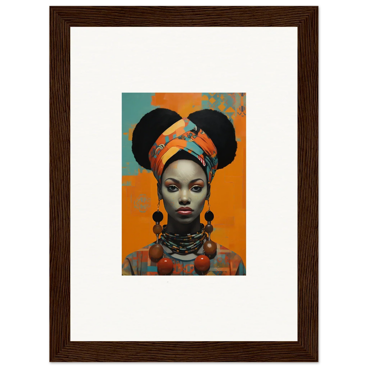 Framed wall art of vibrant African-inspired fashion in Hues Dreamkeeper Sagrado