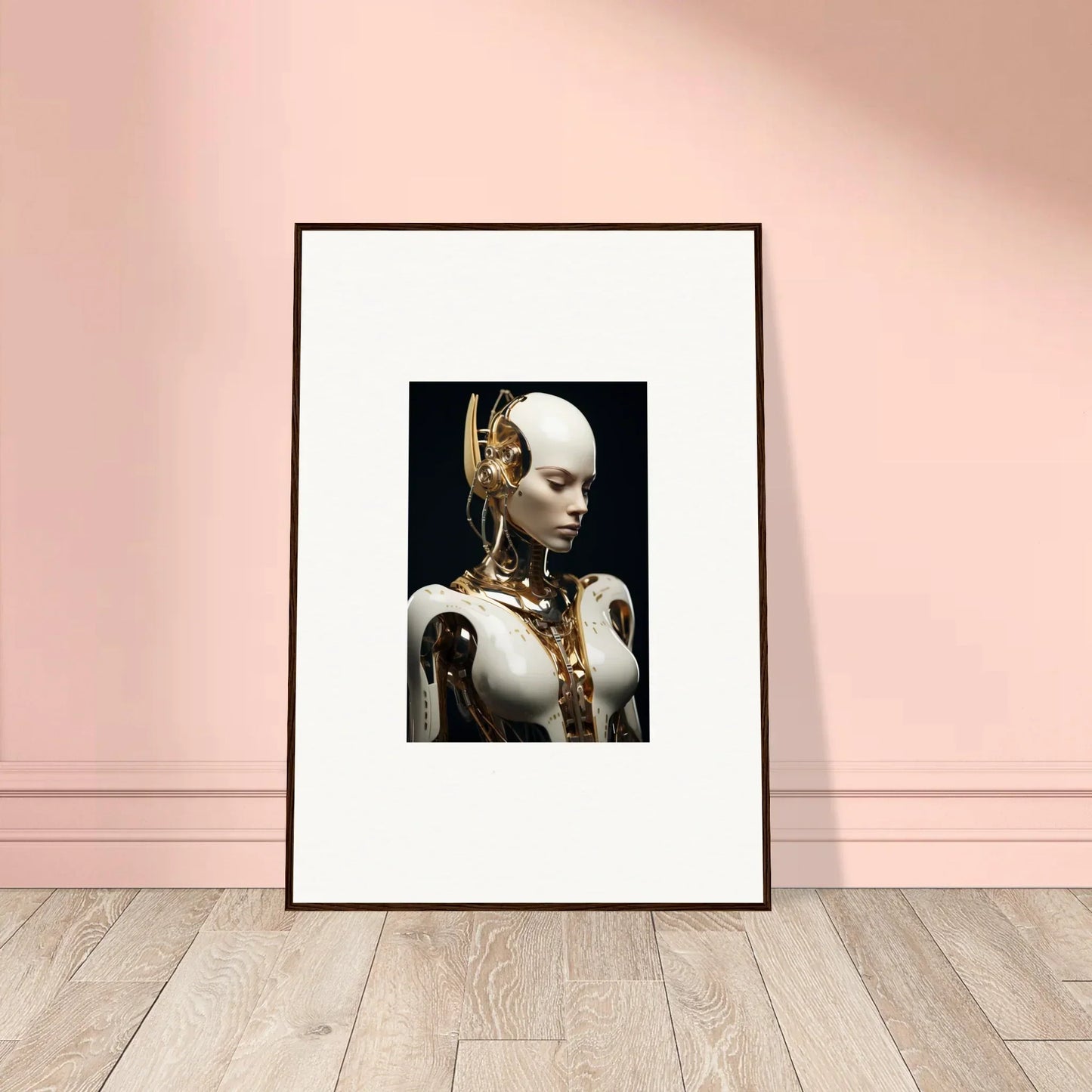 Framed canvas print of a humanoid robot for cool dream machine room decoration