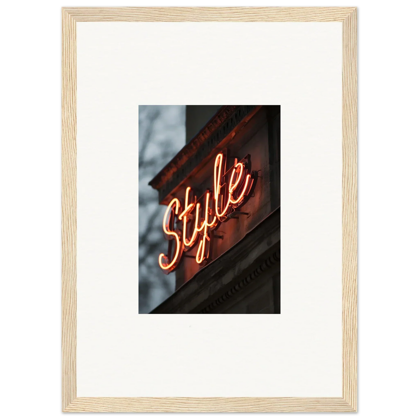 Neon sign of Style in cursive orange, perfect for cool room decoration or wall art