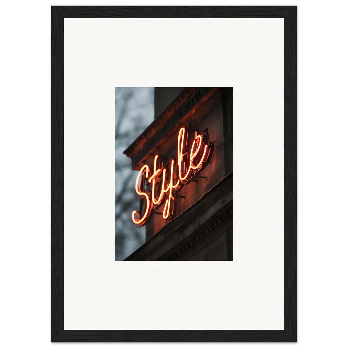 Neon sign with glowing orange Style lettering, perfect for room decoration or wall art
