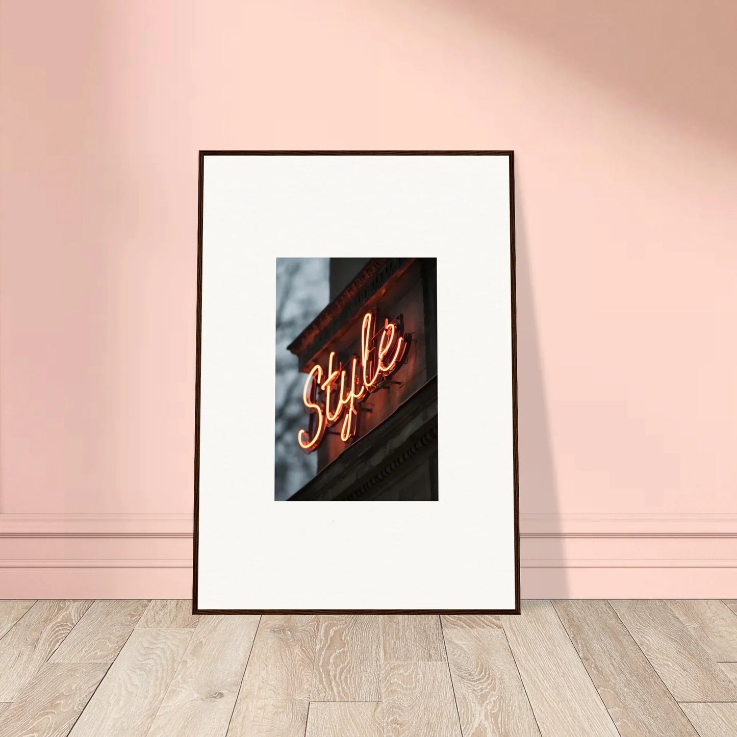 Framed photograph of a neon Style sign for trendy room decoration wall art