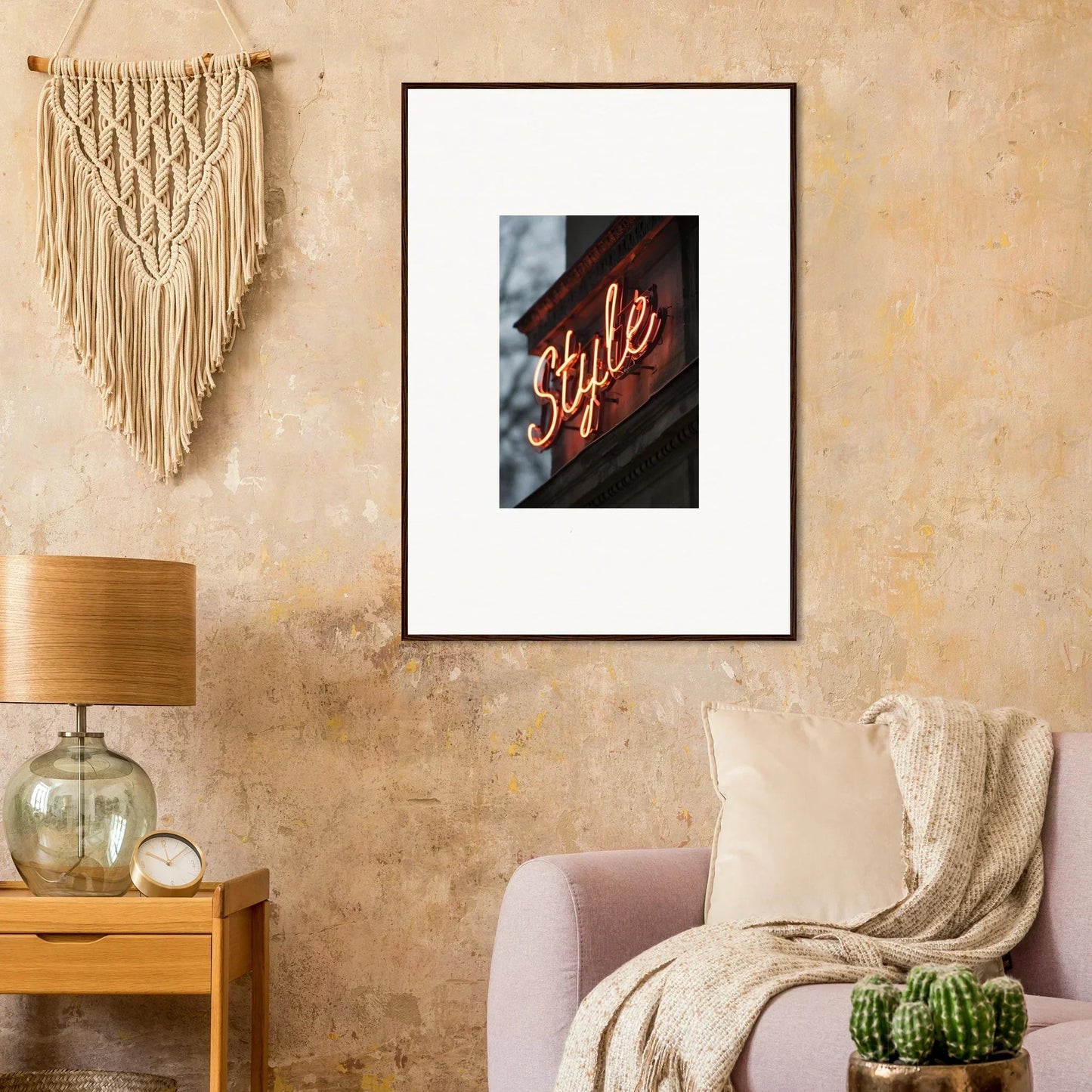 Framed photograph of a neon Style sign for stylish room decoration wall art
