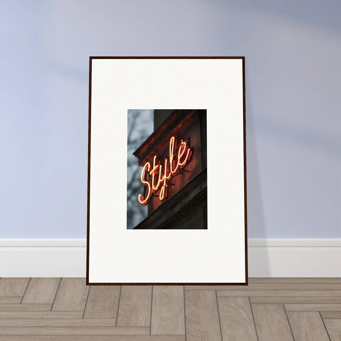Framed photograph of a neon Style sign for trendy room decoration wall art