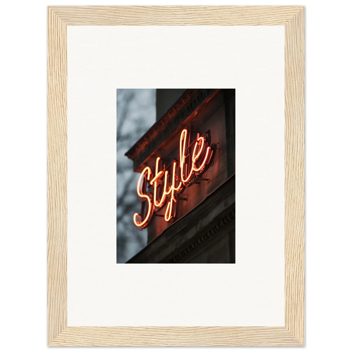 Framed neon Style sign glowing orange, perfect for room decoration and wall art