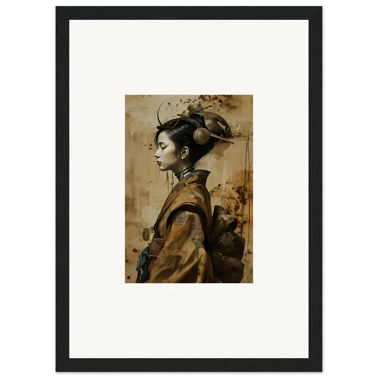 Portrait of a woman in traditional East Asian attire, perfect for room decoration as a geisha shadowed canvas print