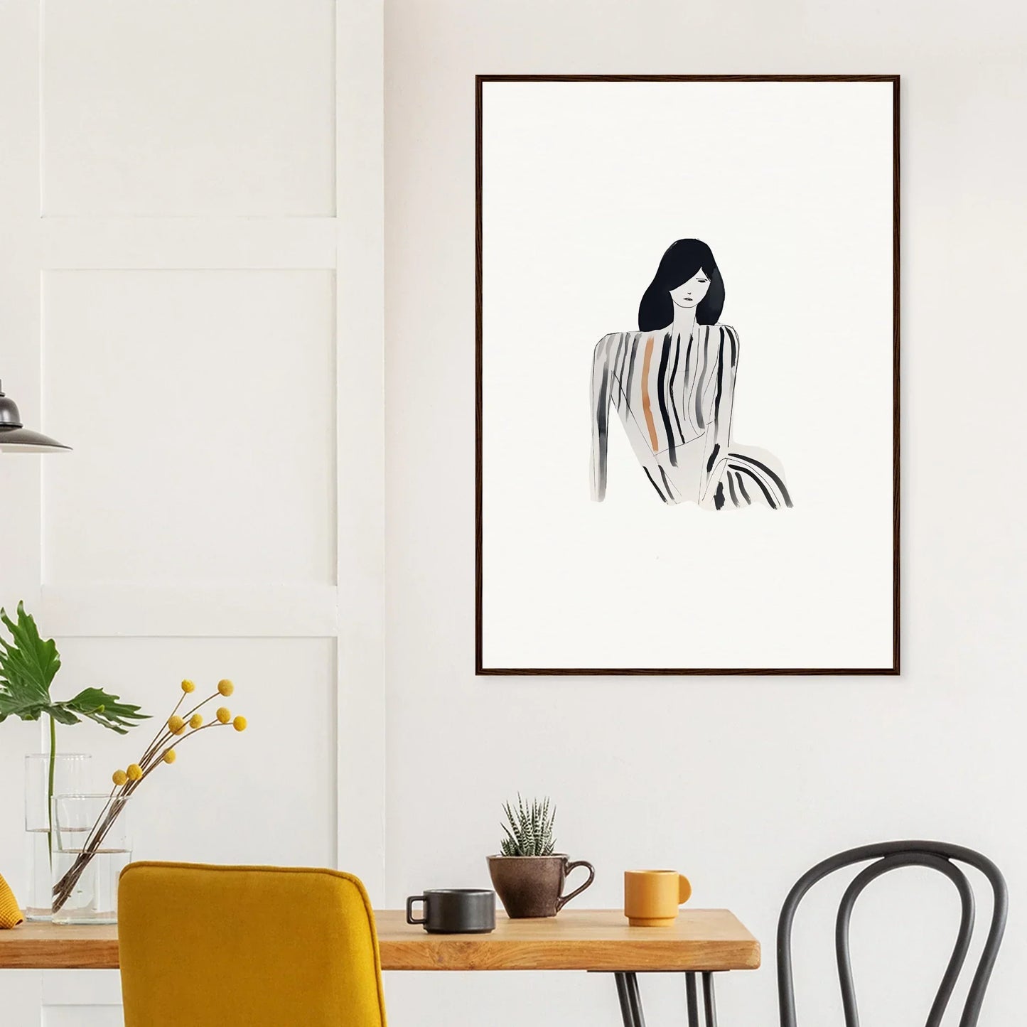 Framed minimalist canvas print of a flowing female figure for dreamy room decoration