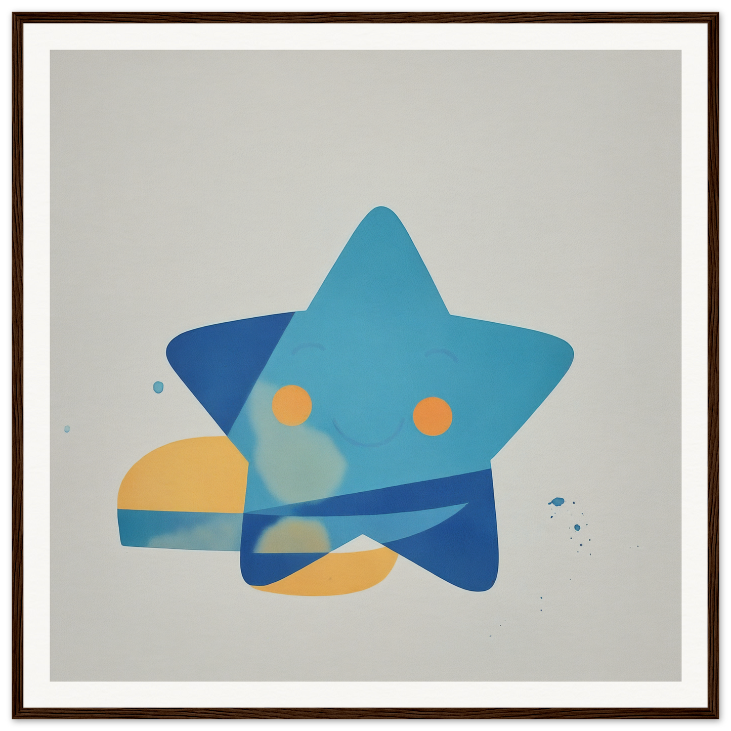 Blue star shape with orange circular elements in Joyful Starburst Whimsy design