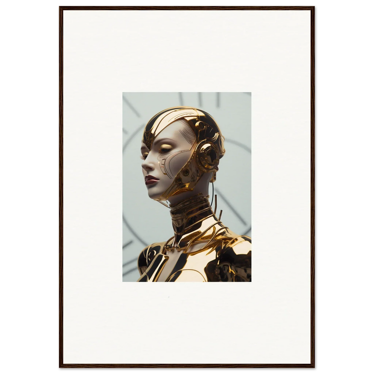 Futuristic golden robotic head and torso canvas print for cool room decoration