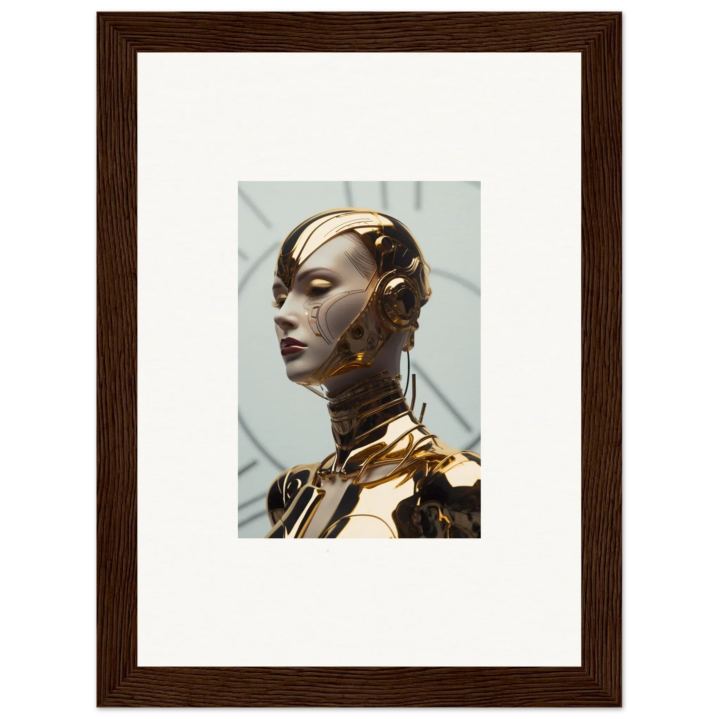 Futuristic golden robot head and torso for a stunning Maiden Glows room decoration
