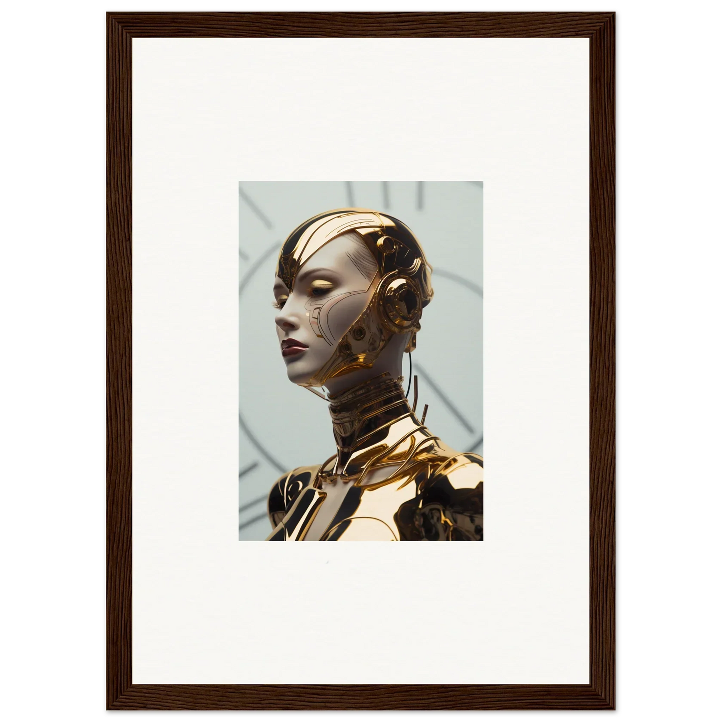 Futuristic humanoid robot with a gold and silver face for your Maiden Glows canvas print