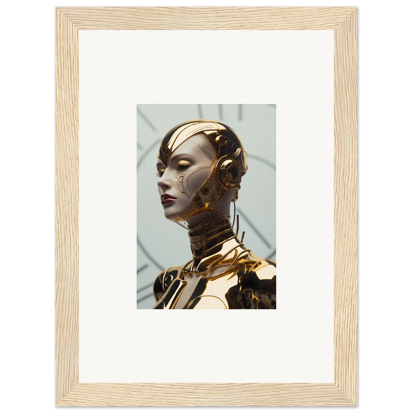 Golden robotic bust showcasing sleek design, perfect for Maiden Glows room decoration