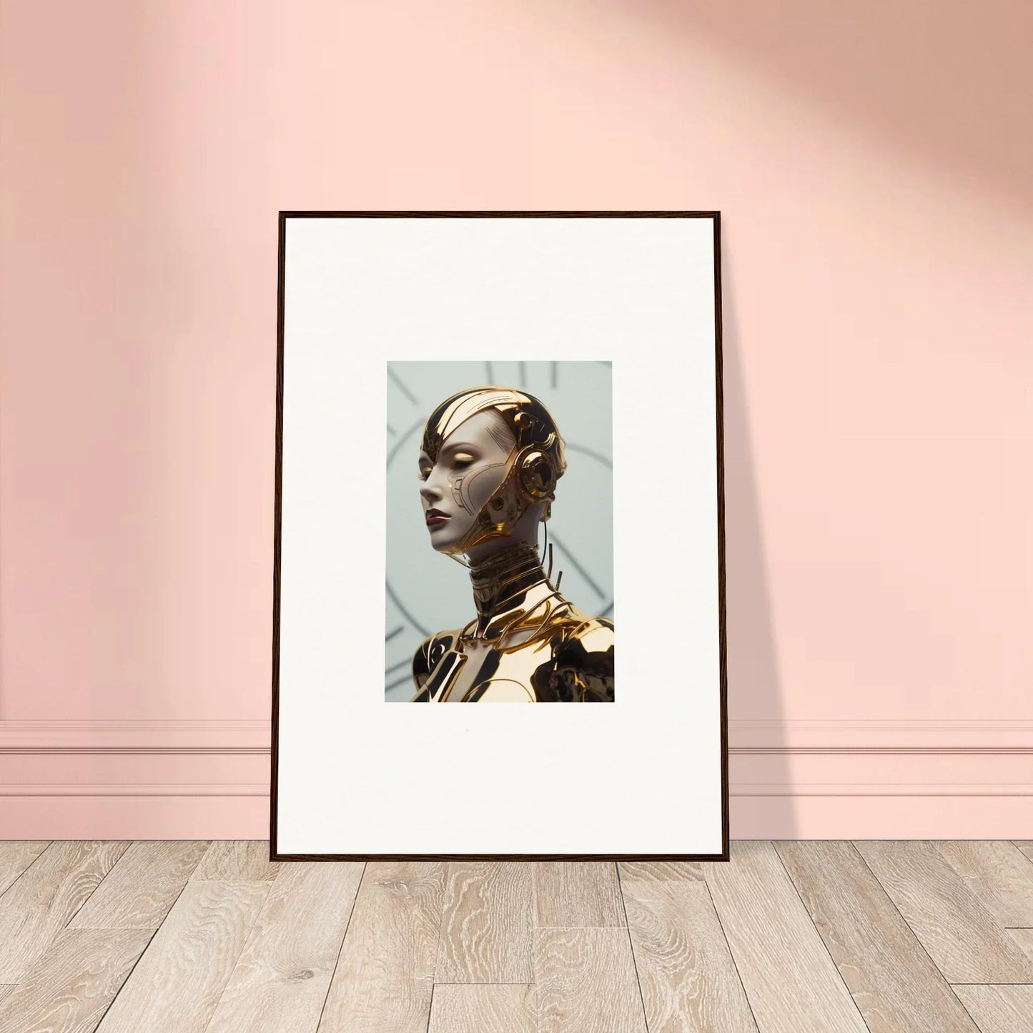 Framed canvas print of a metallic humanoid for cool room decoration, Maiden Glows
