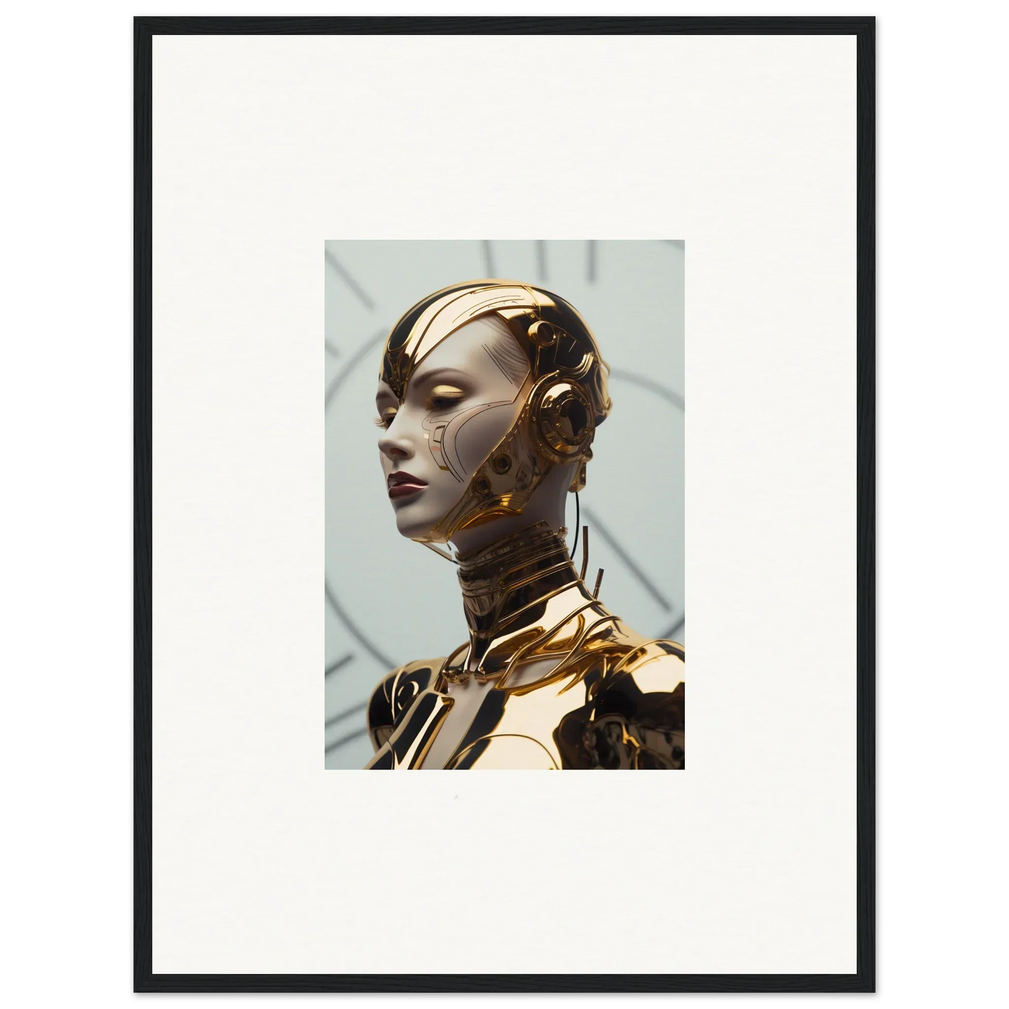 Futuristic humanoid robot in metallic gold and bronze for cool Maiden Glows room decoration