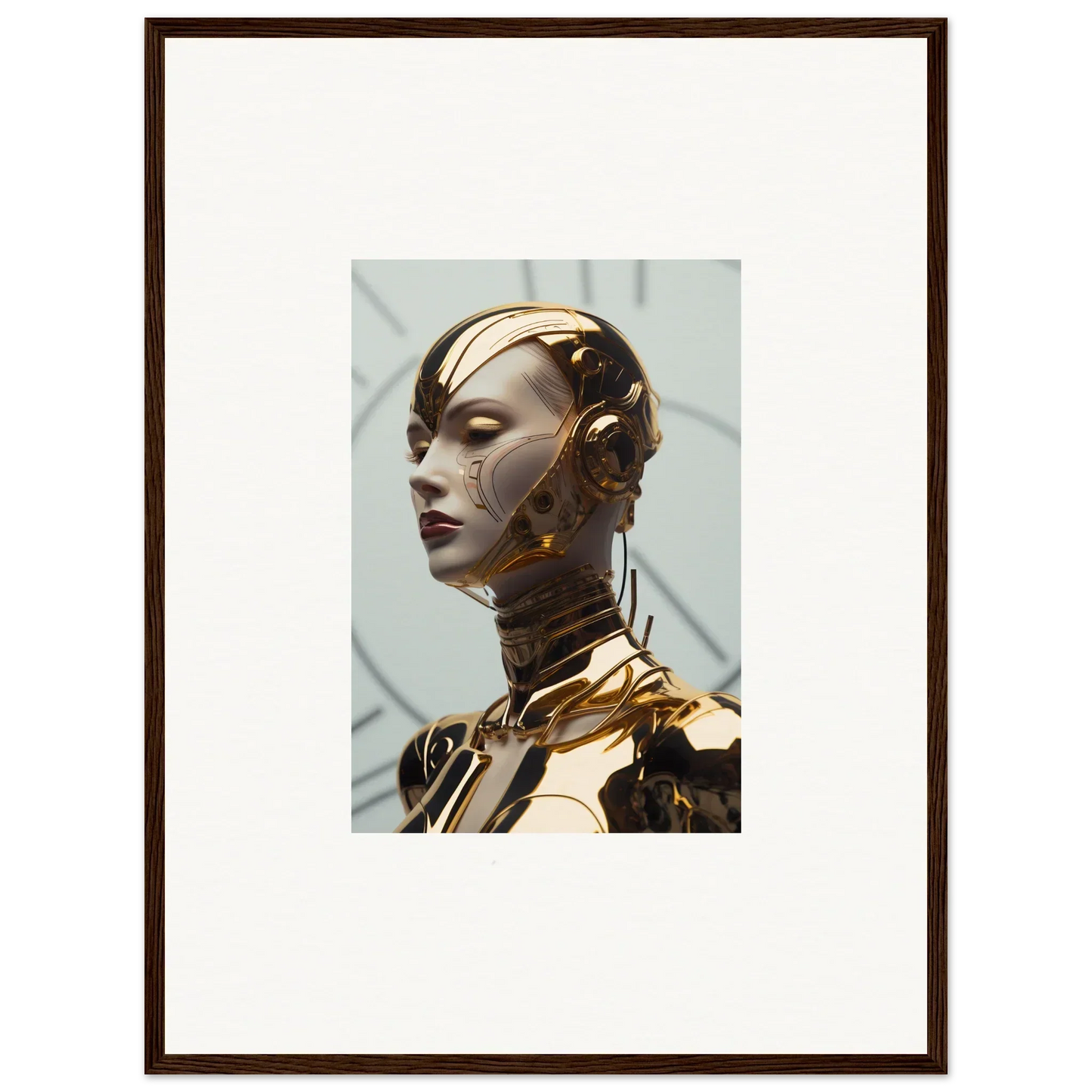 Futuristic humanoid robot in metallic gold for cool Maiden Glows room decoration canvas print