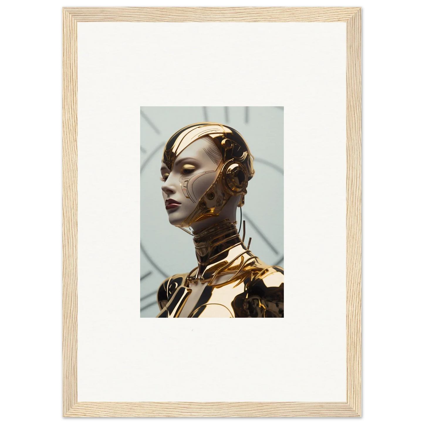 Futuristic golden robotic head from Kaleidoscope Maiden Glows canvas print for room decoration