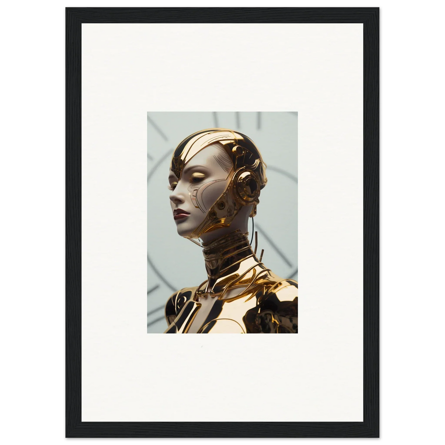 Futuristic golden robot head for cool Maiden Glows room decoration canvas print