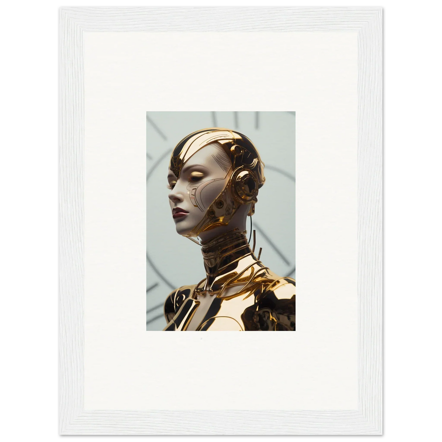 Futuristic golden robot bust for room decoration in Kaleidoscope Maiden Glows canvas print