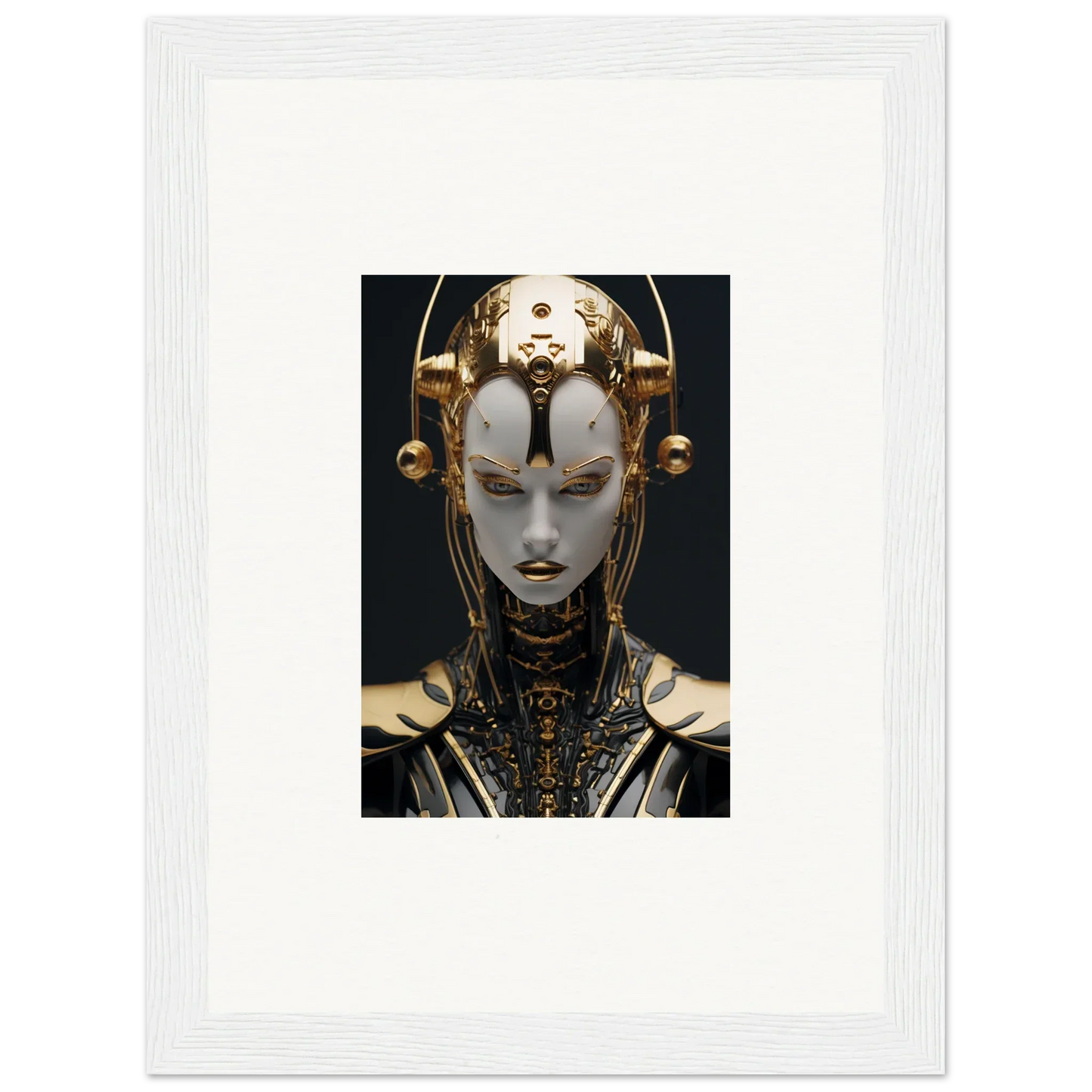 Futuristic cyborg face with golden headpiece for Kinetic Fulgrid Manifestation canvas print