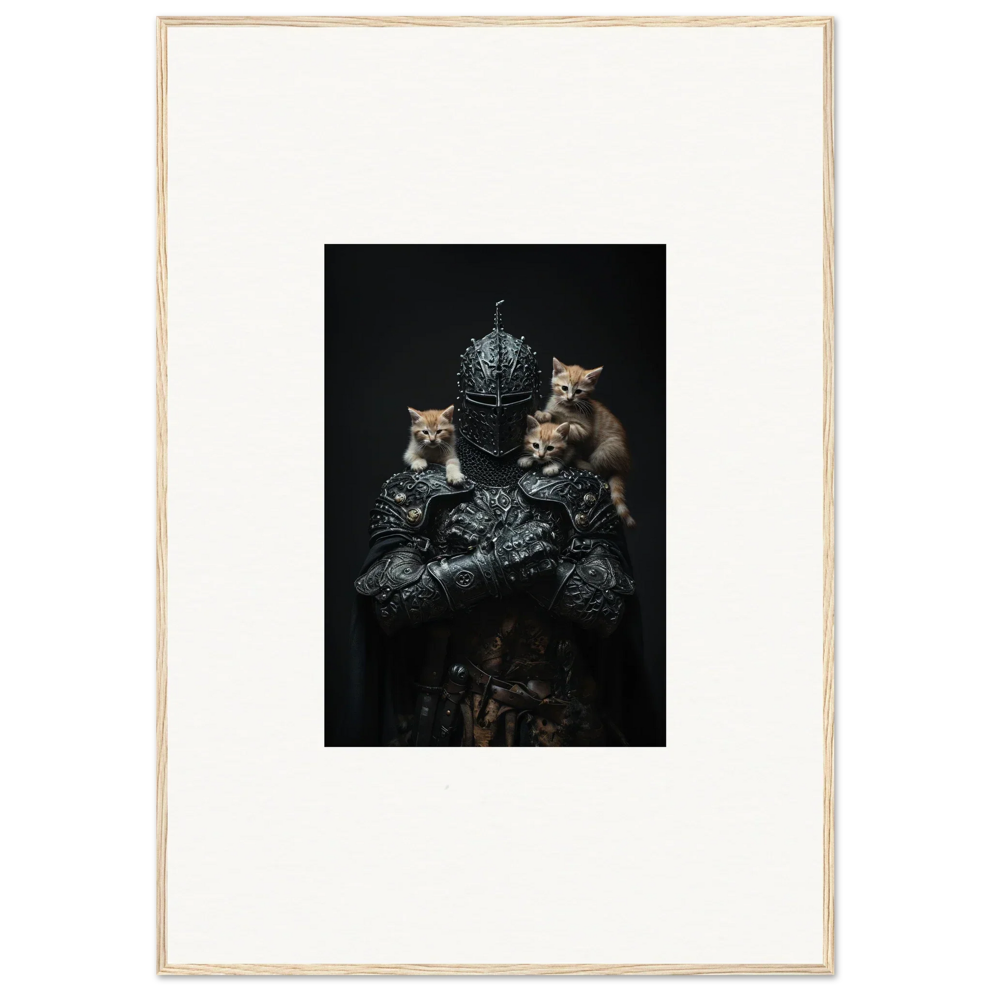 Framed wall art of three kittens and ornate objects, perfect for Room Decor in Siege Enigma