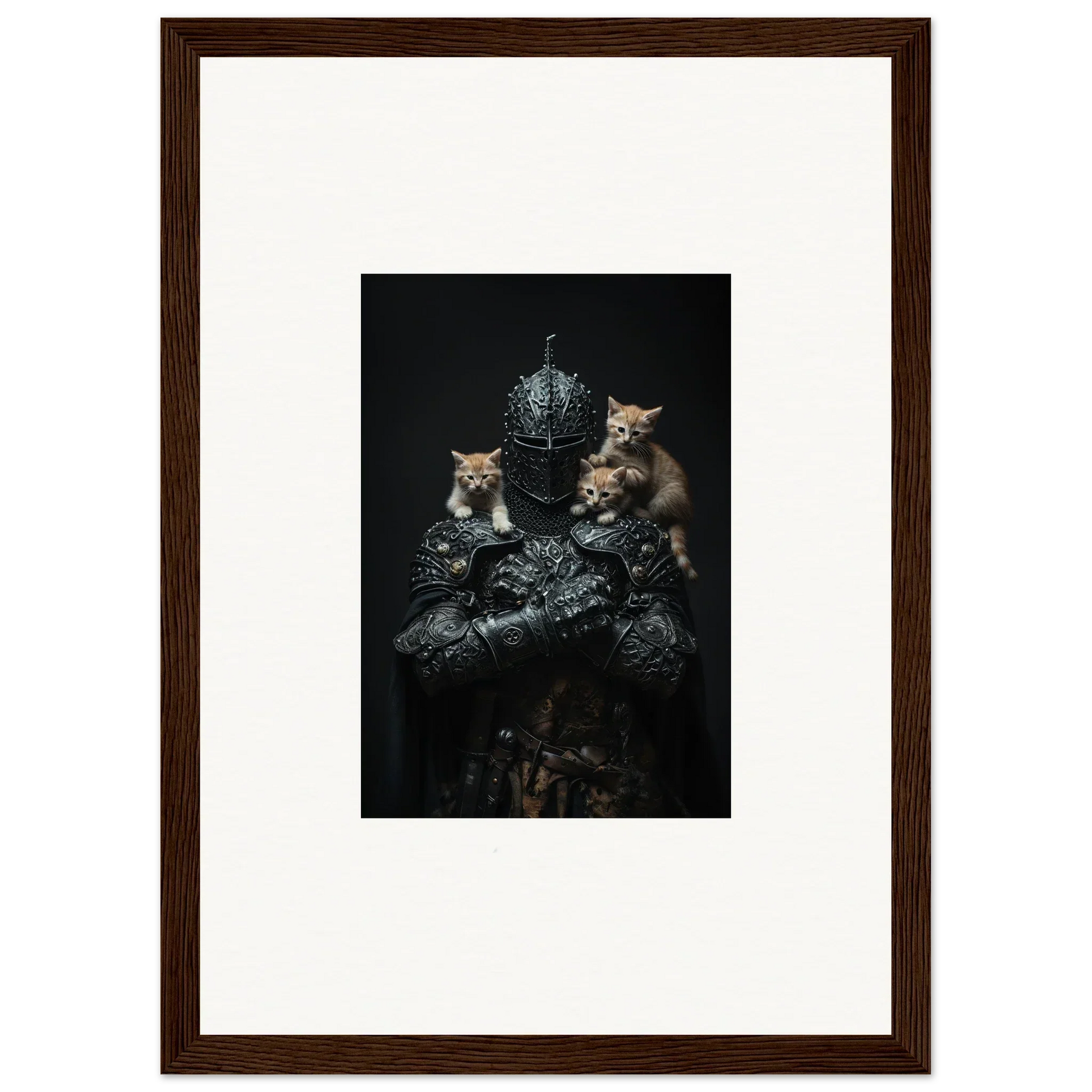 Framed wall art of three kittens with metallic objects, perfect for room decor