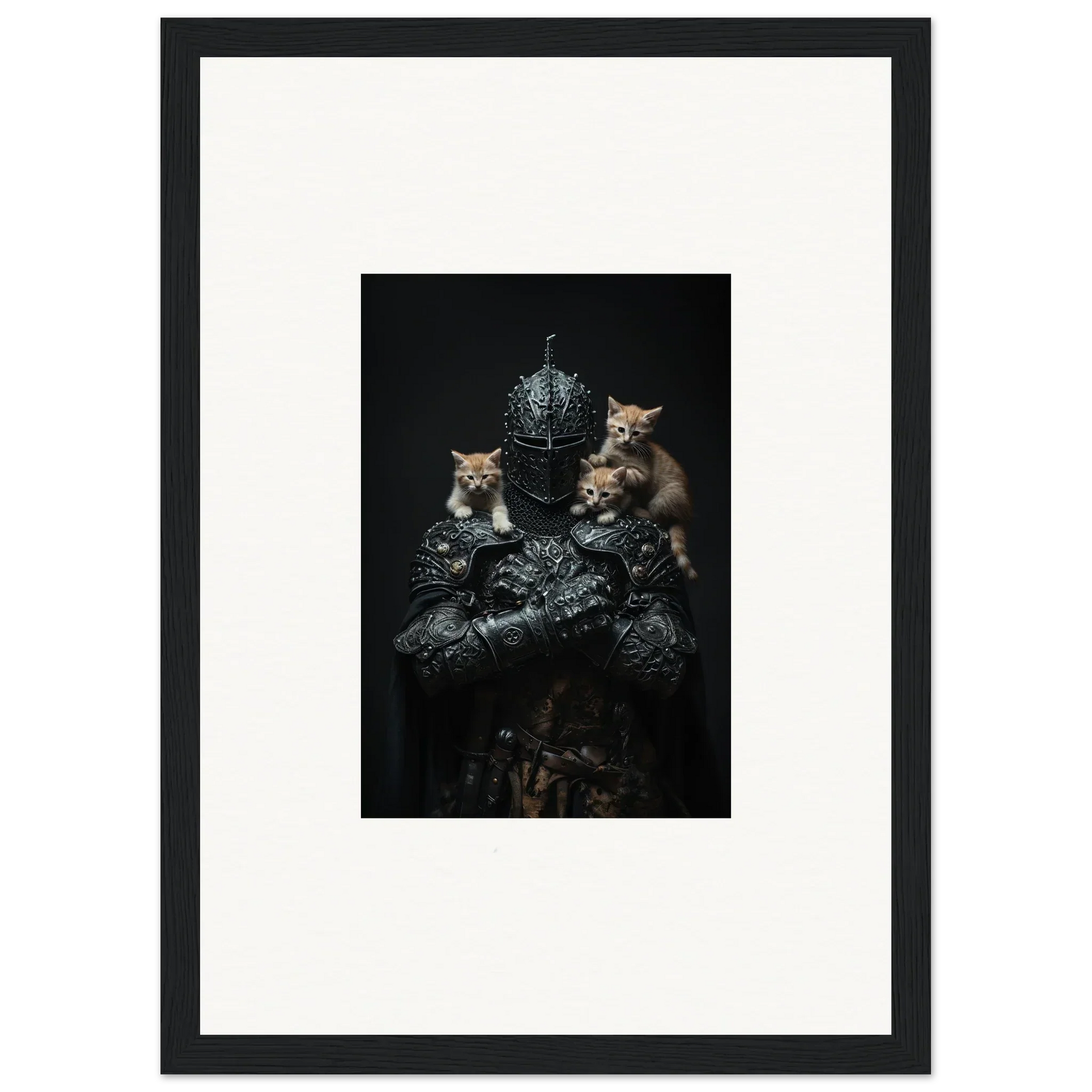 Framed wall art of three kittens with silver objects, perfect for Room Decor and Siege Enigma