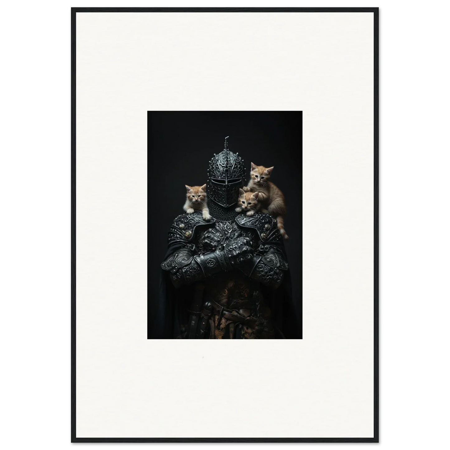 Framed wall art of kittens with metallic objects, ideal for room decor, Siege Enigma style