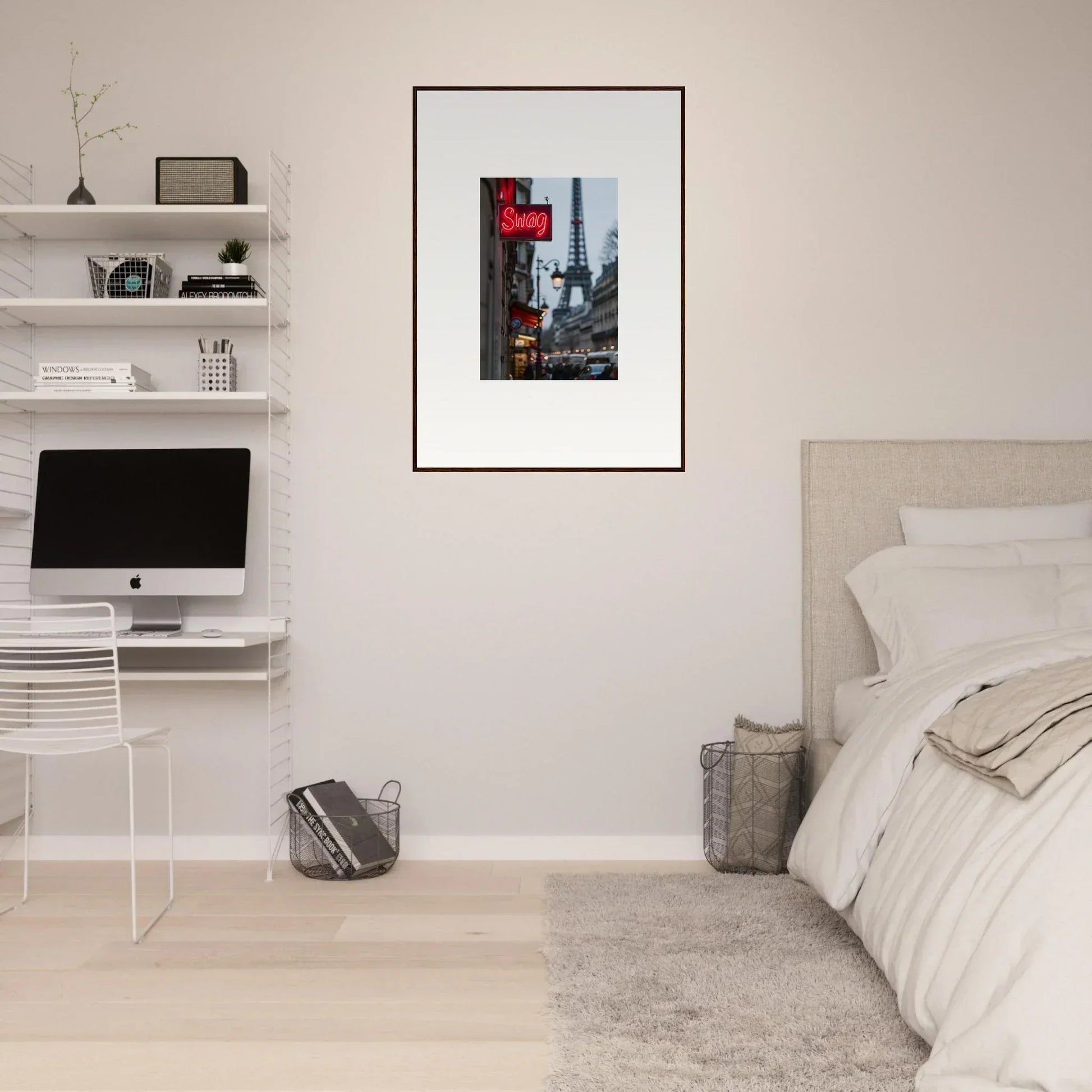 Framed wall art of the Eiffel Tower with red accents for stylish room decor