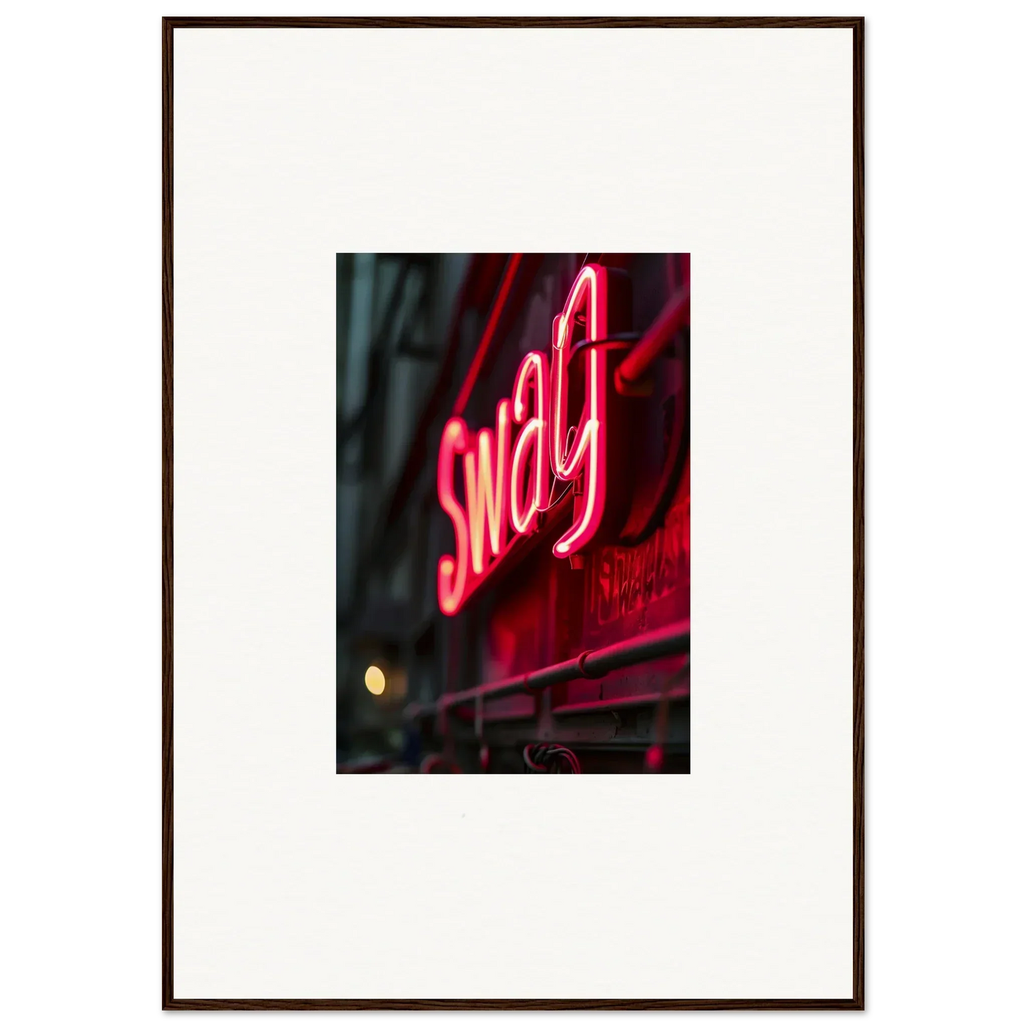Sway neon sign in glowing red, perfect for Night Vibrance room decor and framed wall art