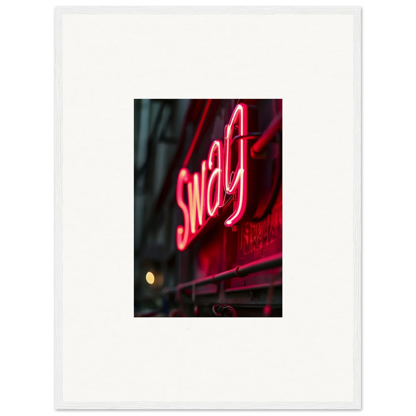 Neon sign with Swag in red letters for vibrant night decor and framed wall art