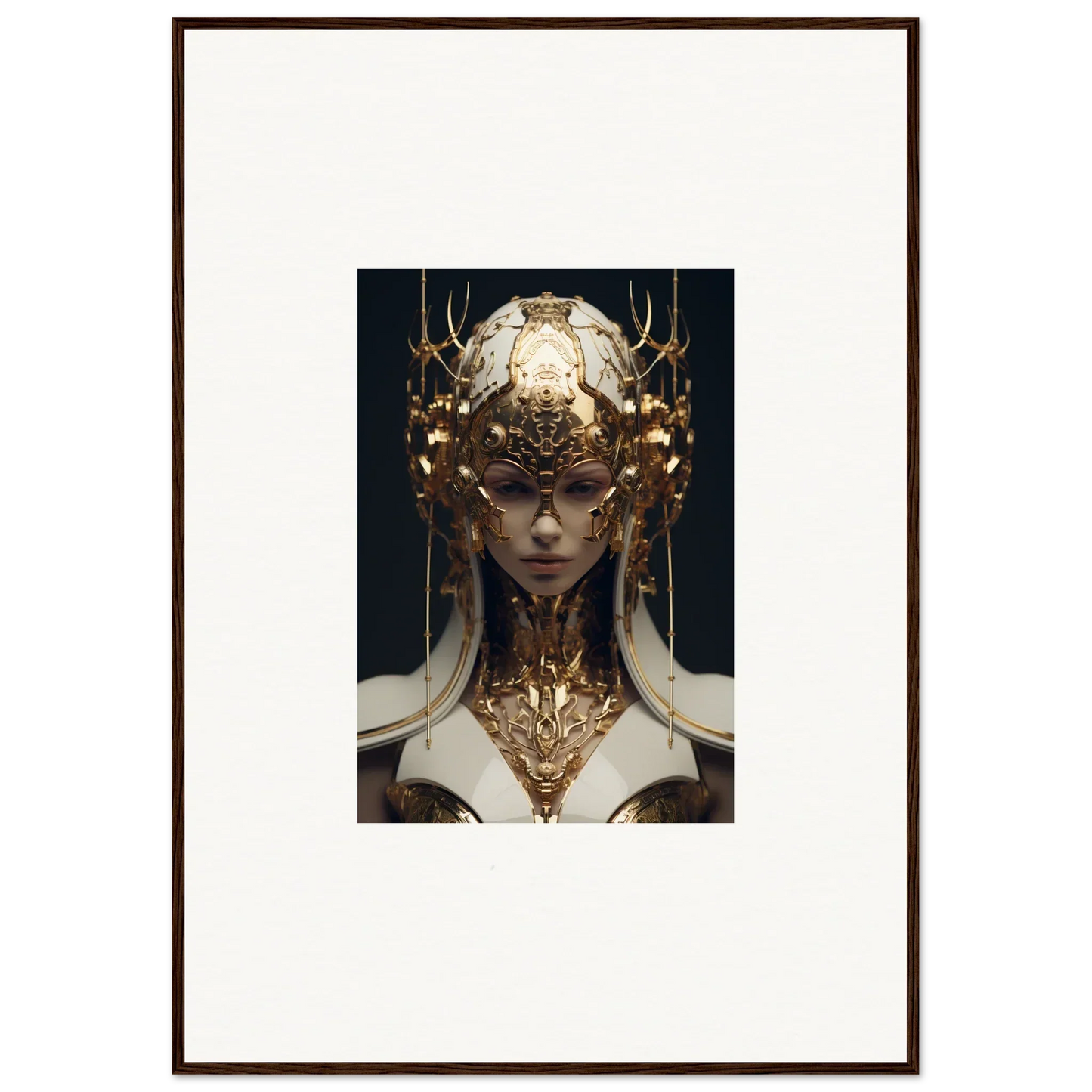 Ornate golden headdress with antlers for an Ethereal Sovereign canvas print room decor