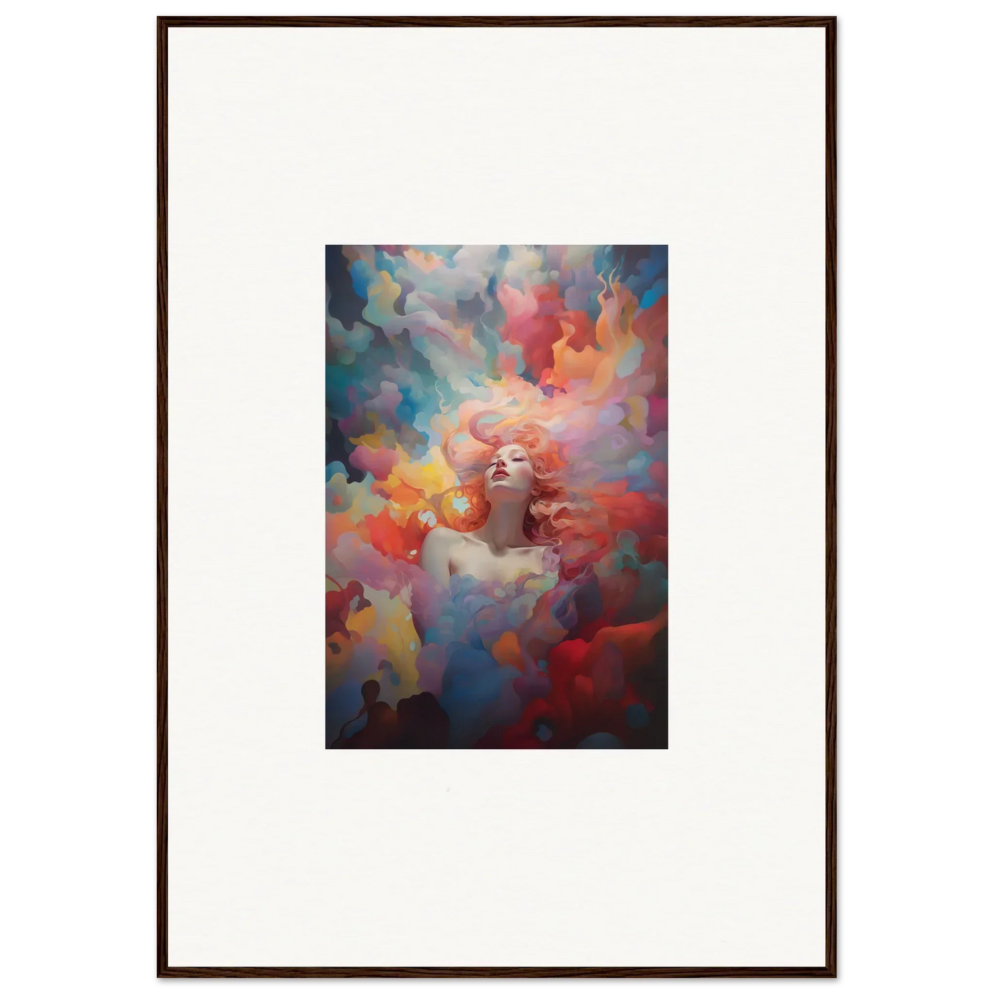 Framed abstract canvas print featuring swirling clouds and an ethereal figure for room decoration
