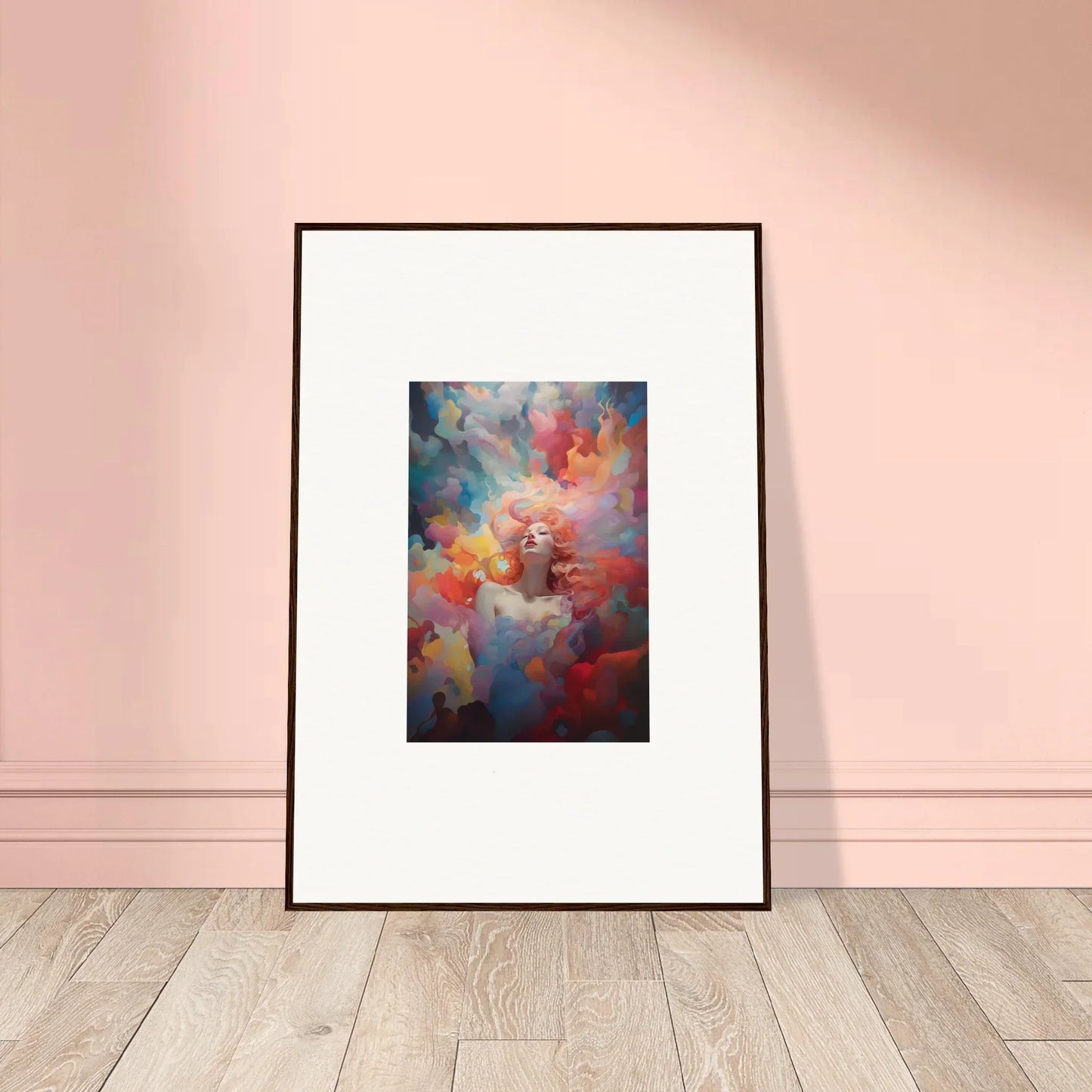 Framed abstract canvas print with vibrant colors, perfect for room decoration wall art