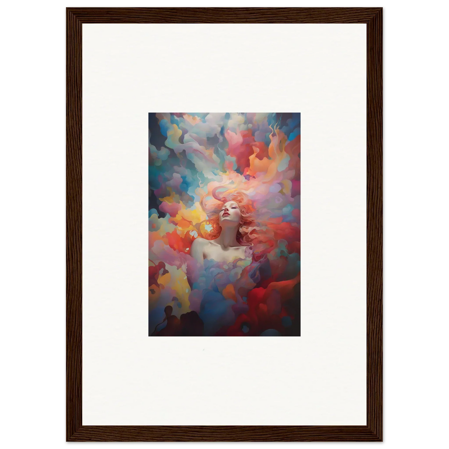 Vibrant abstract canvas print for cool room decoration, featuring colorful swirls and a figure