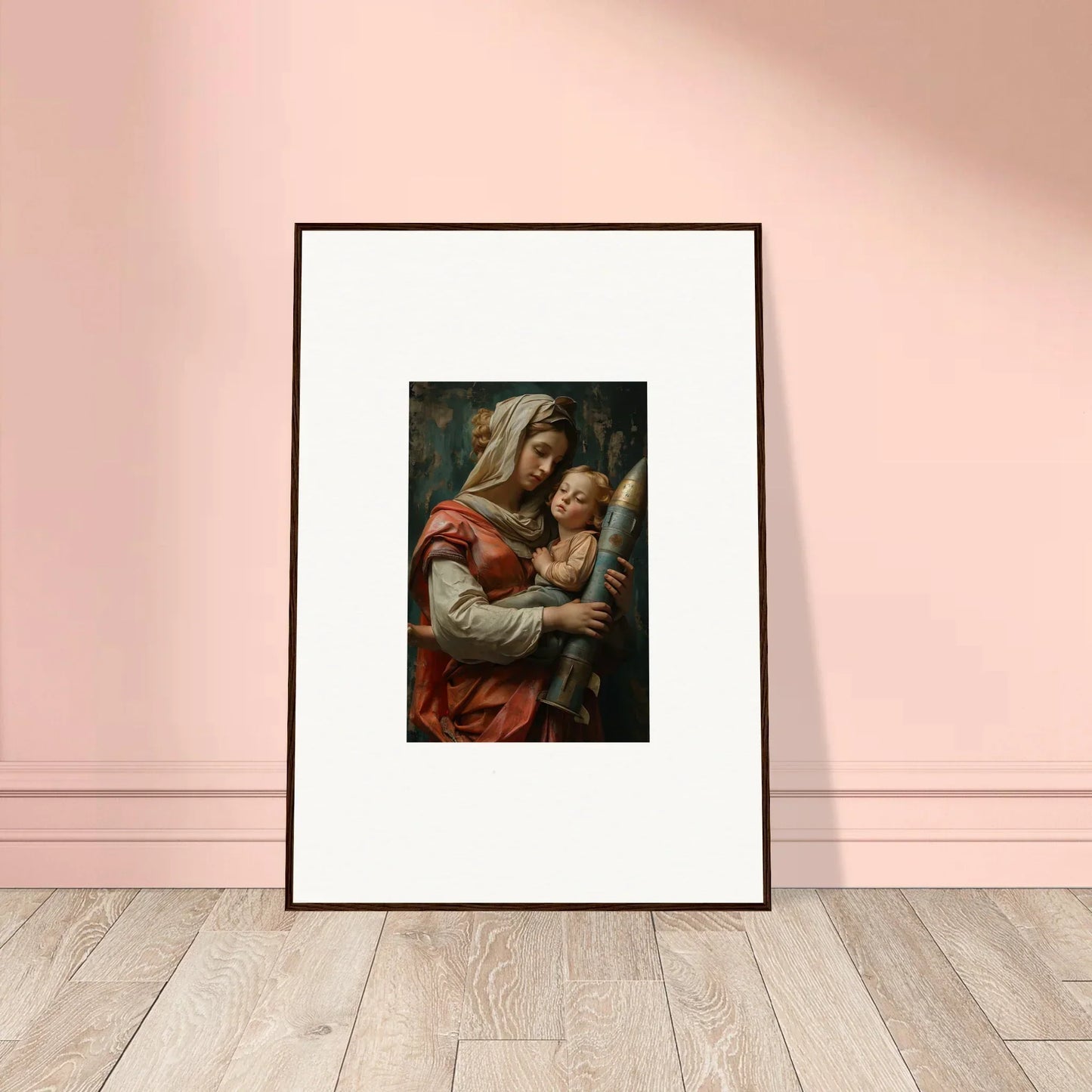 Framed wall art of a woman with a baby and cross, perfect for Aedel Composure room decor