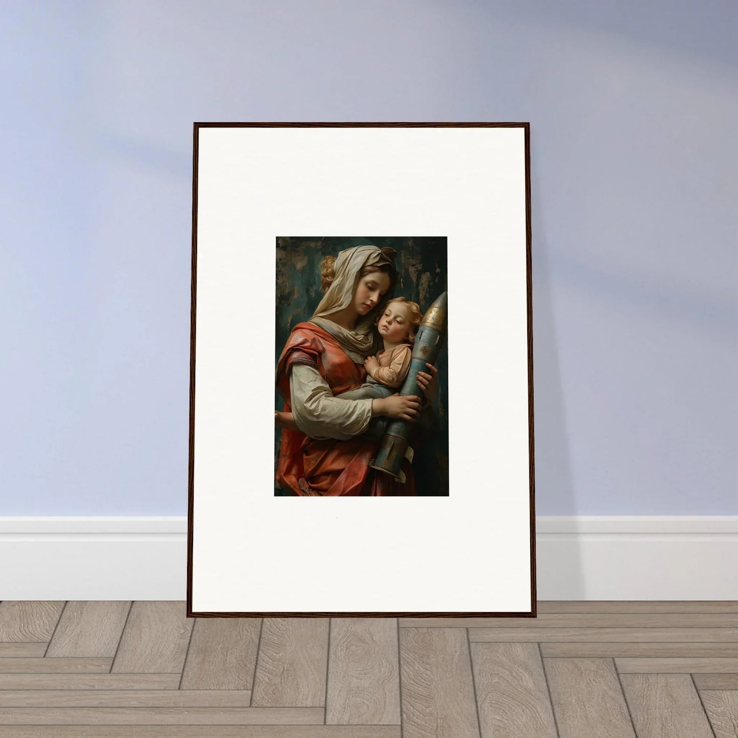 Framed wall art of woman holding child in classical style, perfect for Aedel Composure room decor