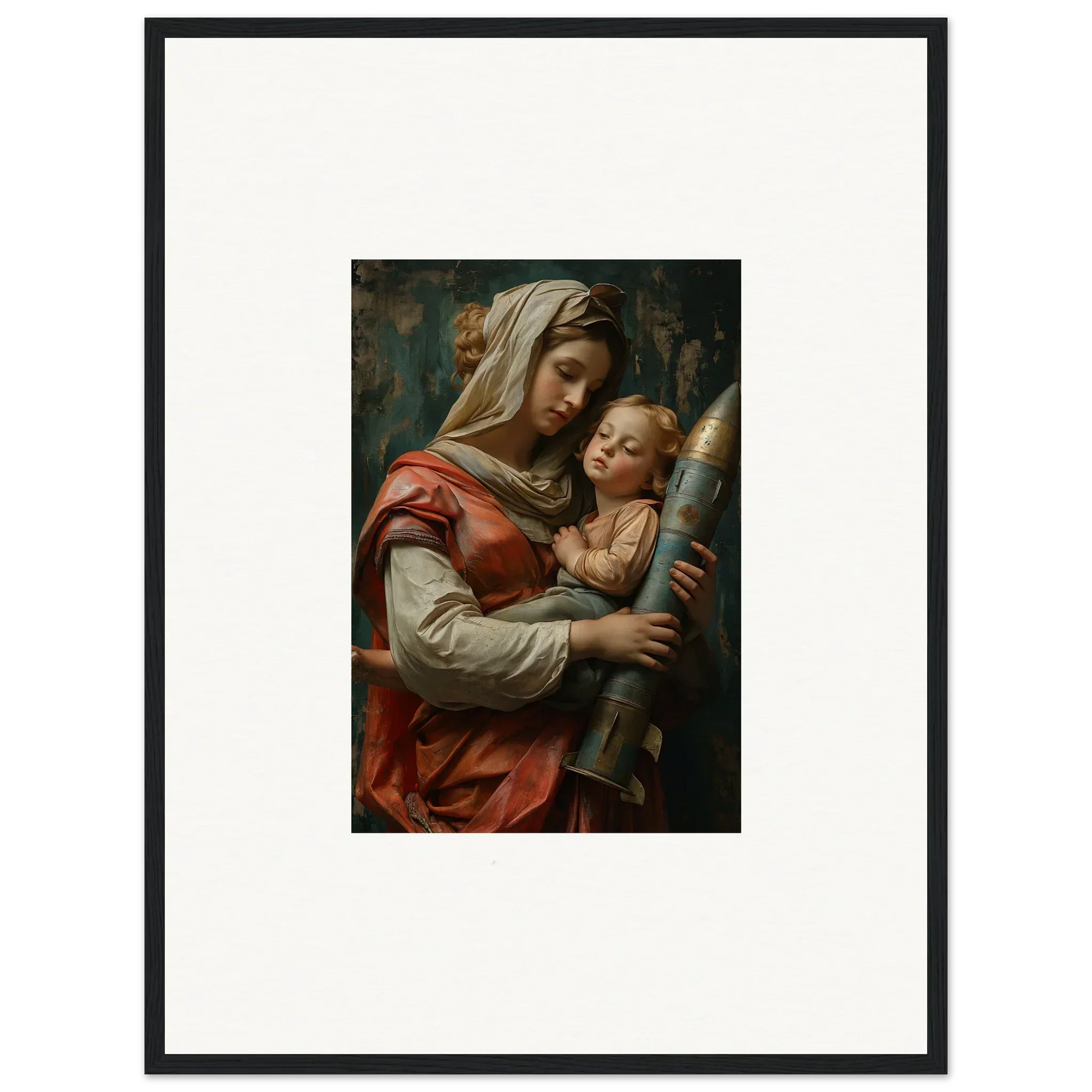 Framed wall art of a woman with a baby and staff, ideal for Aedel Composure room decor