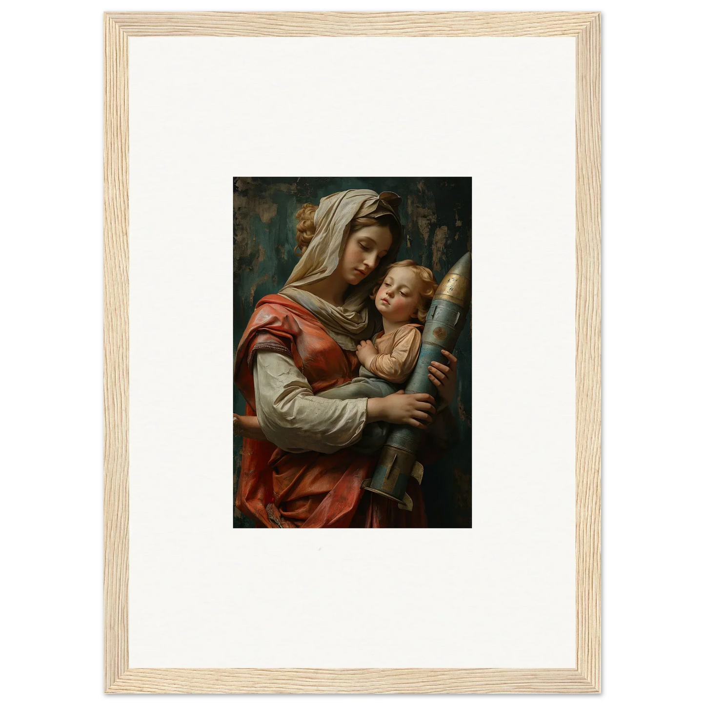 Framed wall art of a woman with a baby and staff, perfect for Aedel Composure room decor