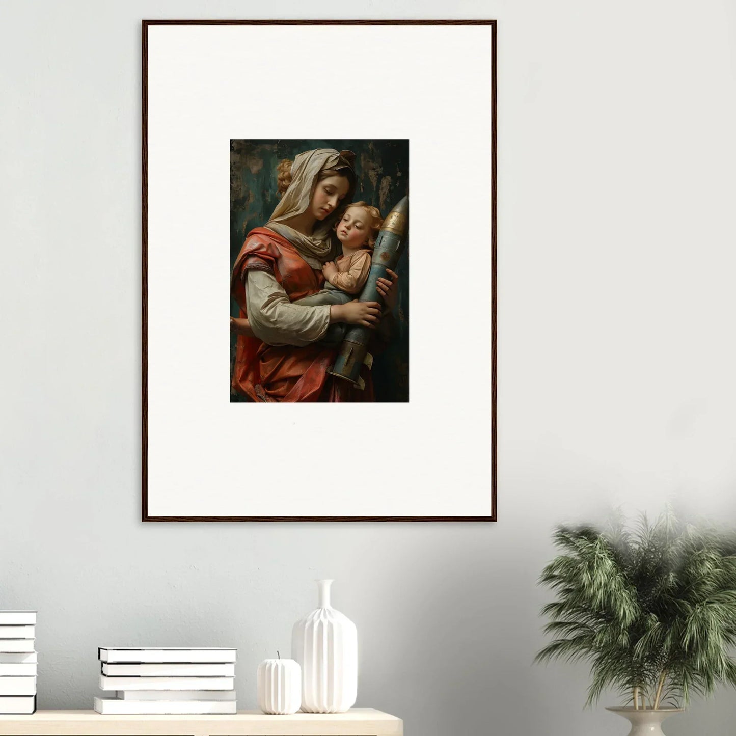 Framed wall art of a woman with a baby for Aedel Composure room decor