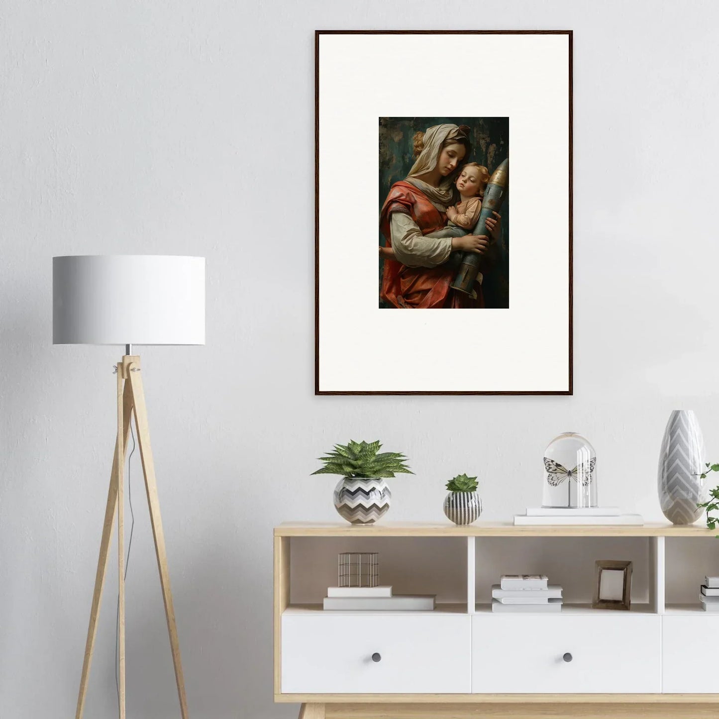 Framed wall art of a woman embracing a baby, perfect for Aedel Composure room decor