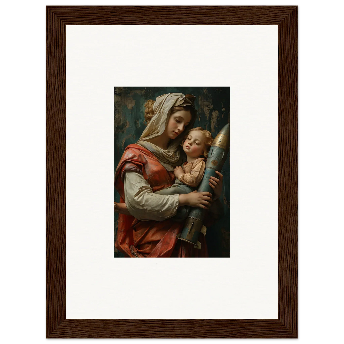 Framed wall art of a woman with a baby and staff, perfect for Aedel Composure room decor