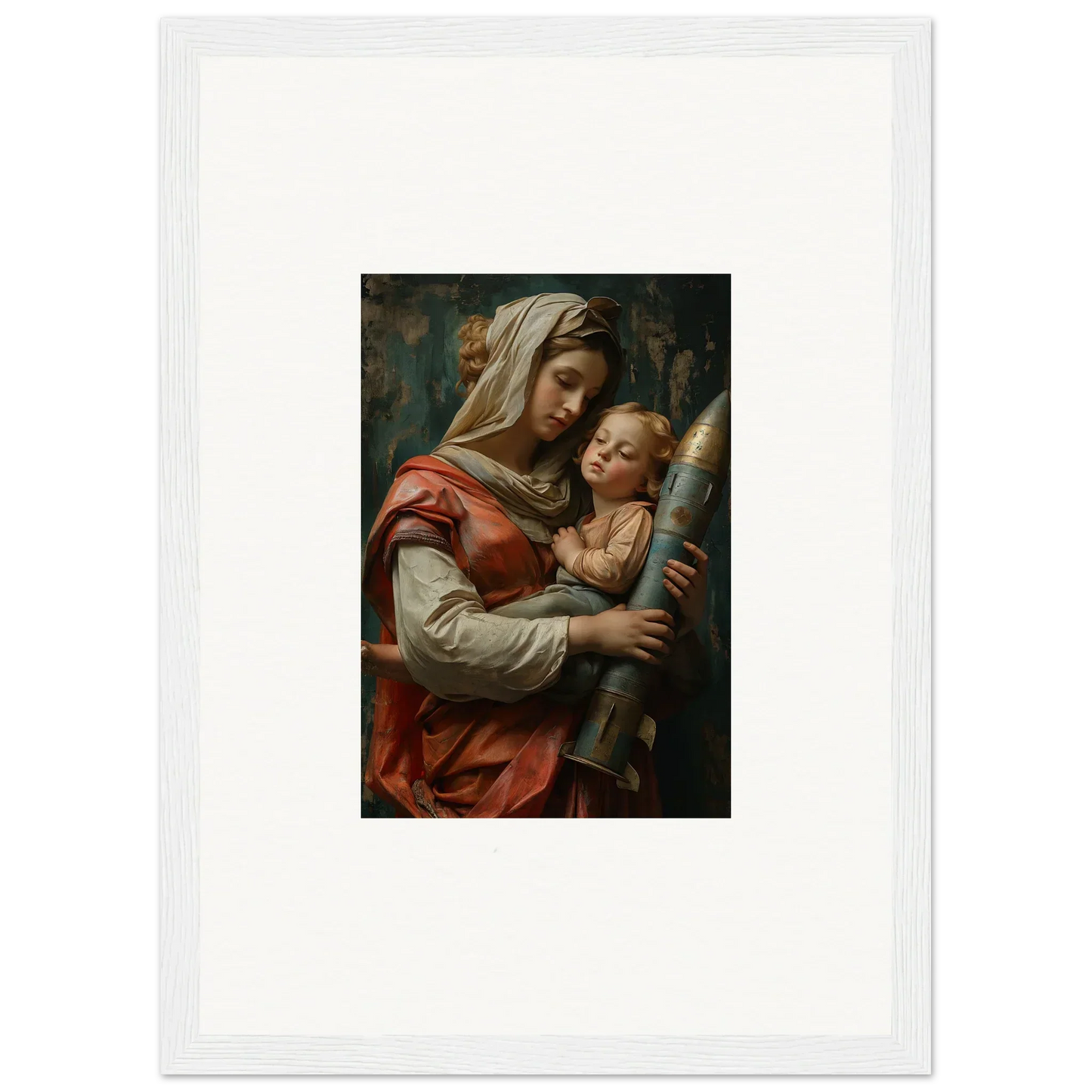 Framed wall art of a woman with an infant, enhancing Aedel Composure room decor
