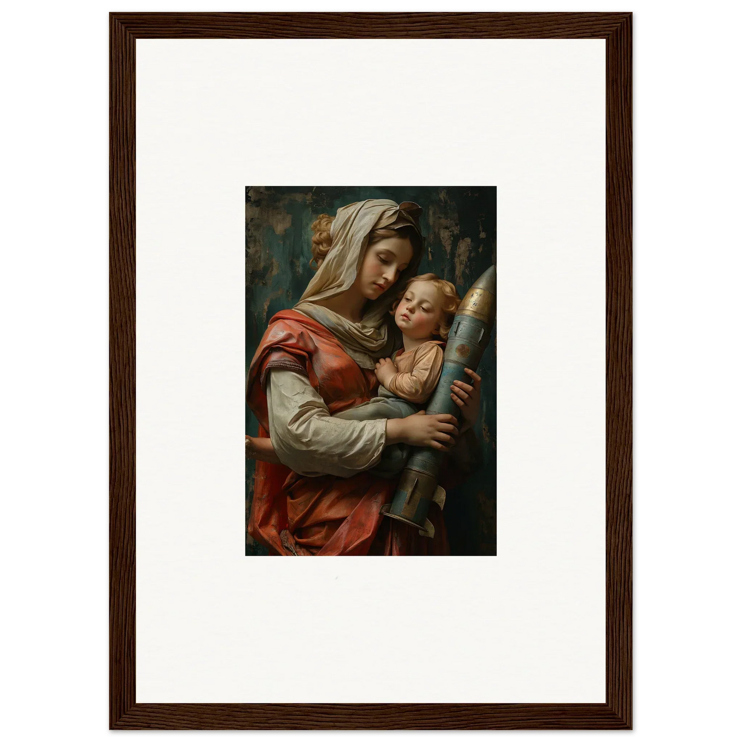 Framed wall art of a woman with a baby and staff for Luminous Aedel Composure room decor