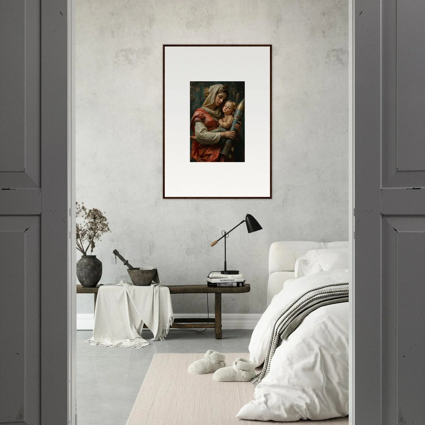 Framed wall art of a woman holding a child in Aedel Composure for elegant room decor