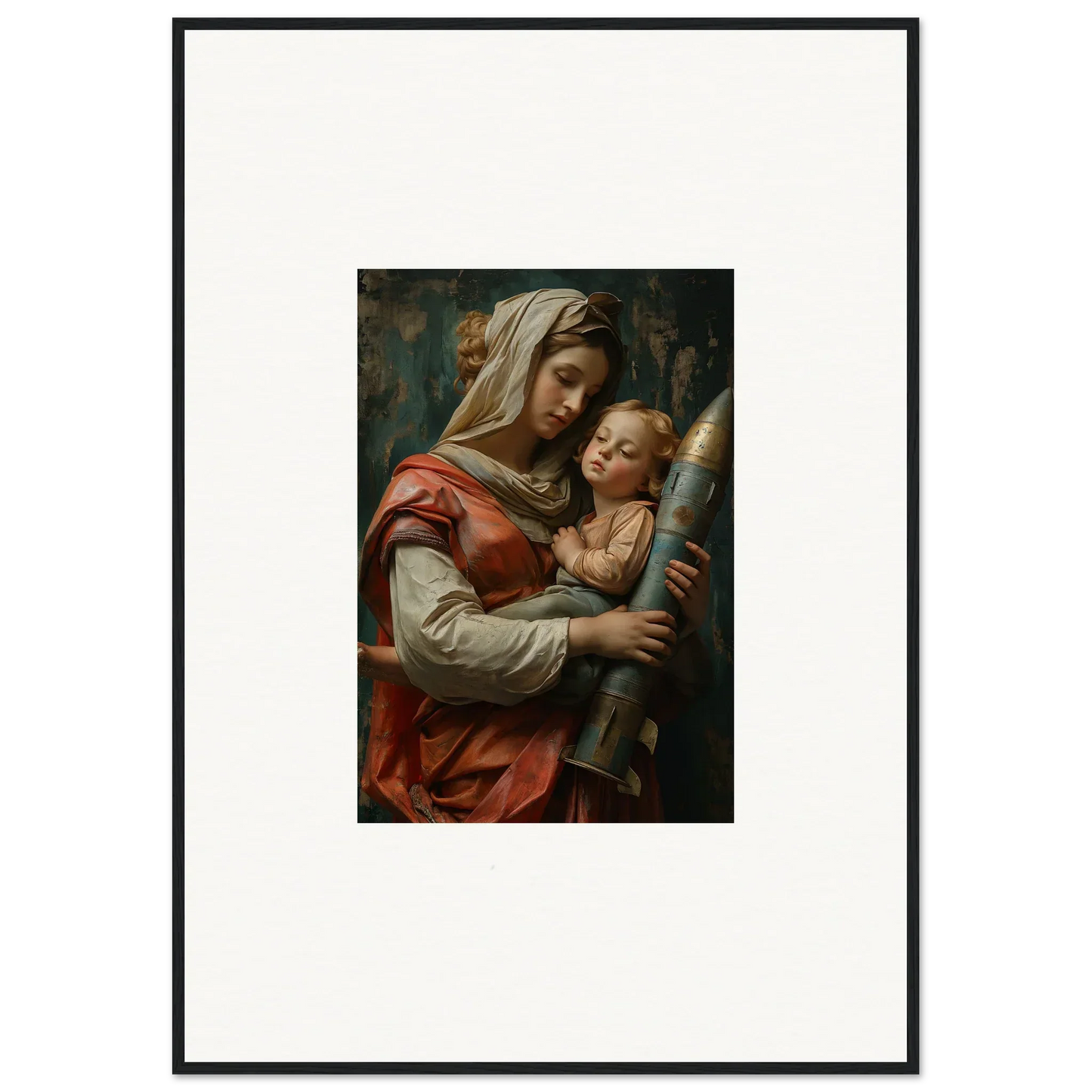 Framed wall art of a woman with a baby and staff for Aedel Composure room decor
