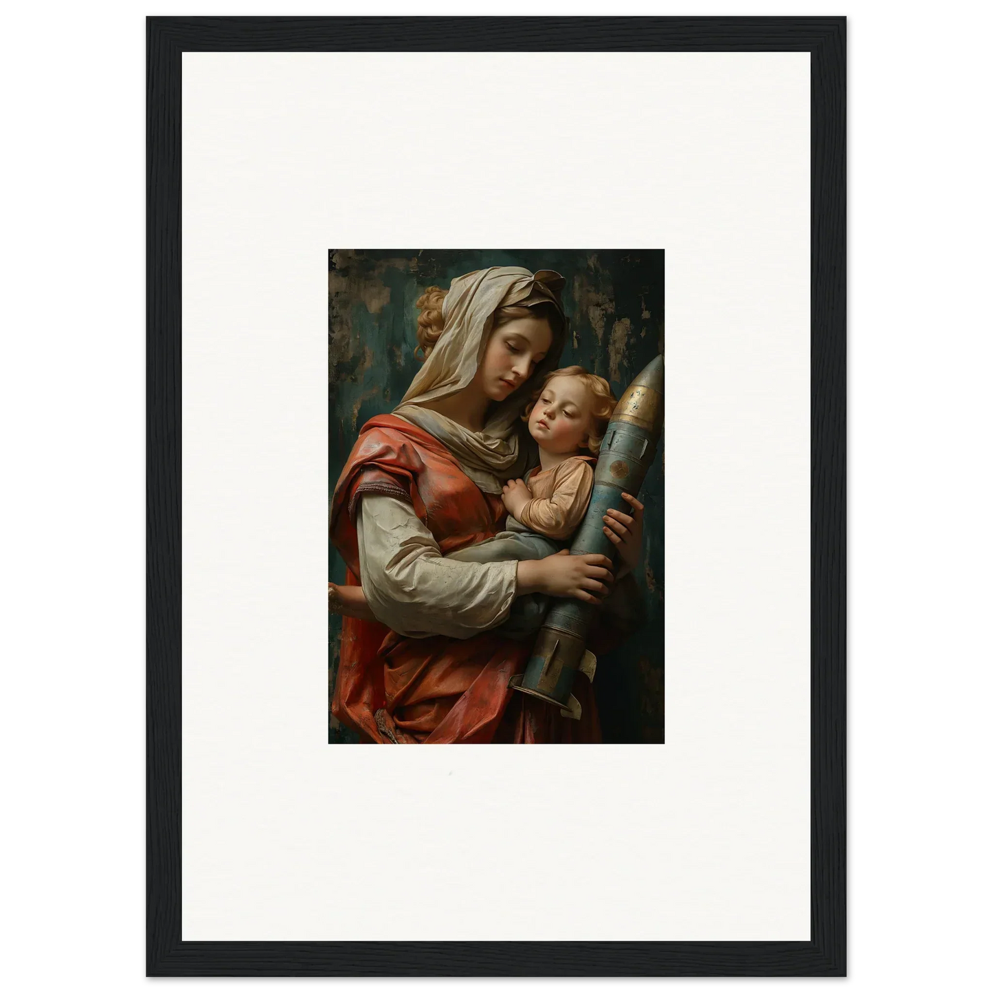 Framed wall art of a woman with a baby embodies Aedel Composure for elegant room decor