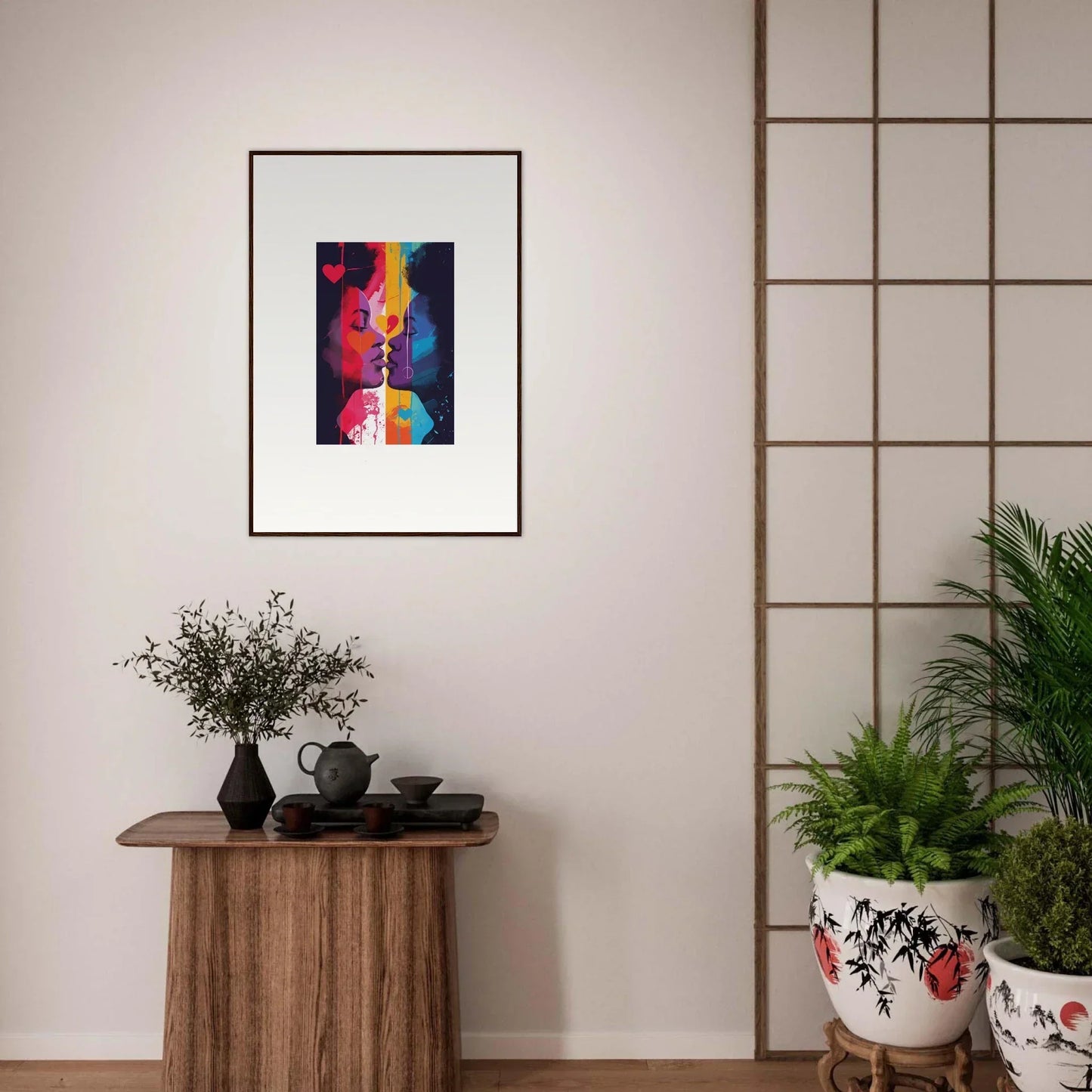Framed Luminous Heartwave Reflection canvas print with vibrant colors for room decoration