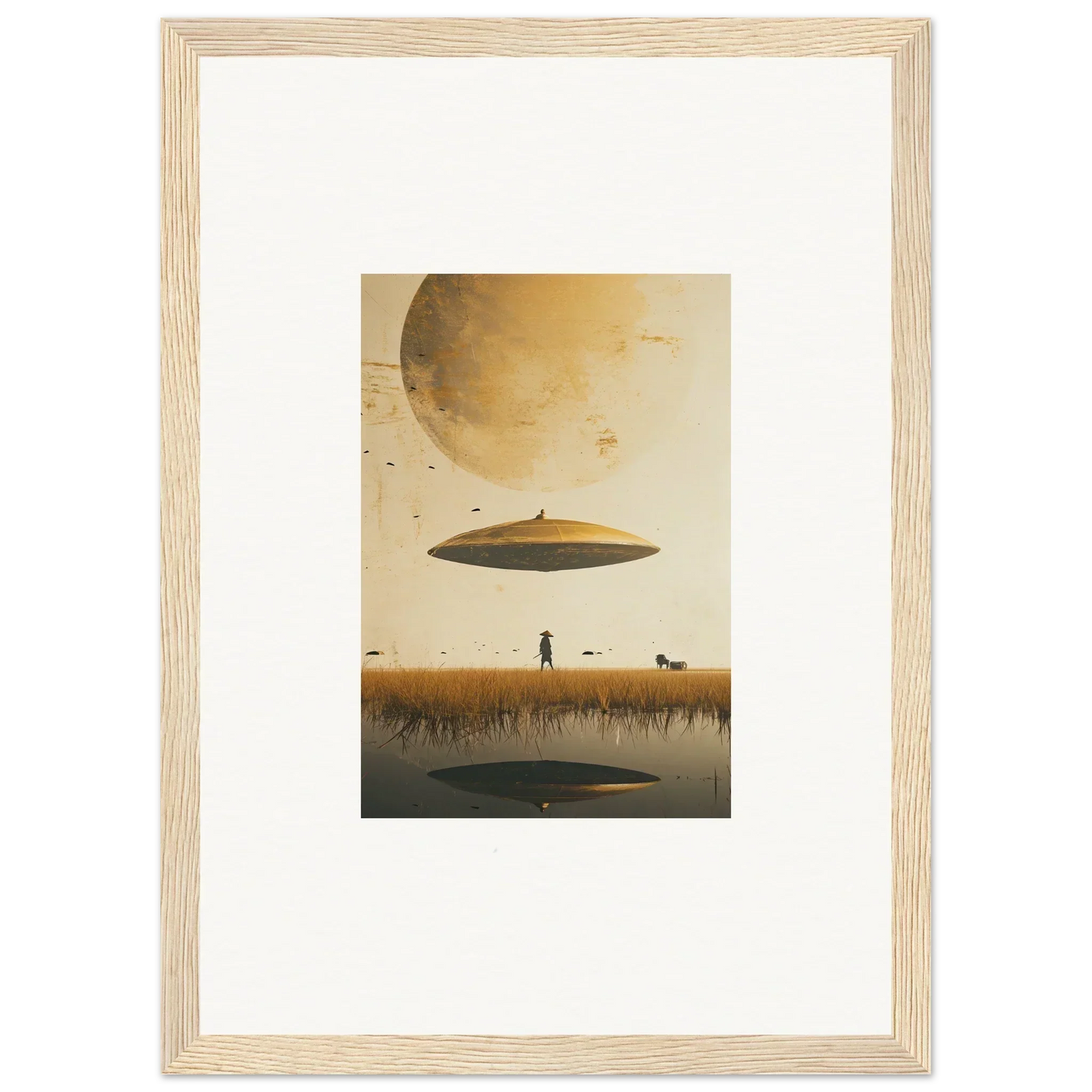 Flying saucer over barren landscape, perfect for Moon Havinpierson room decor